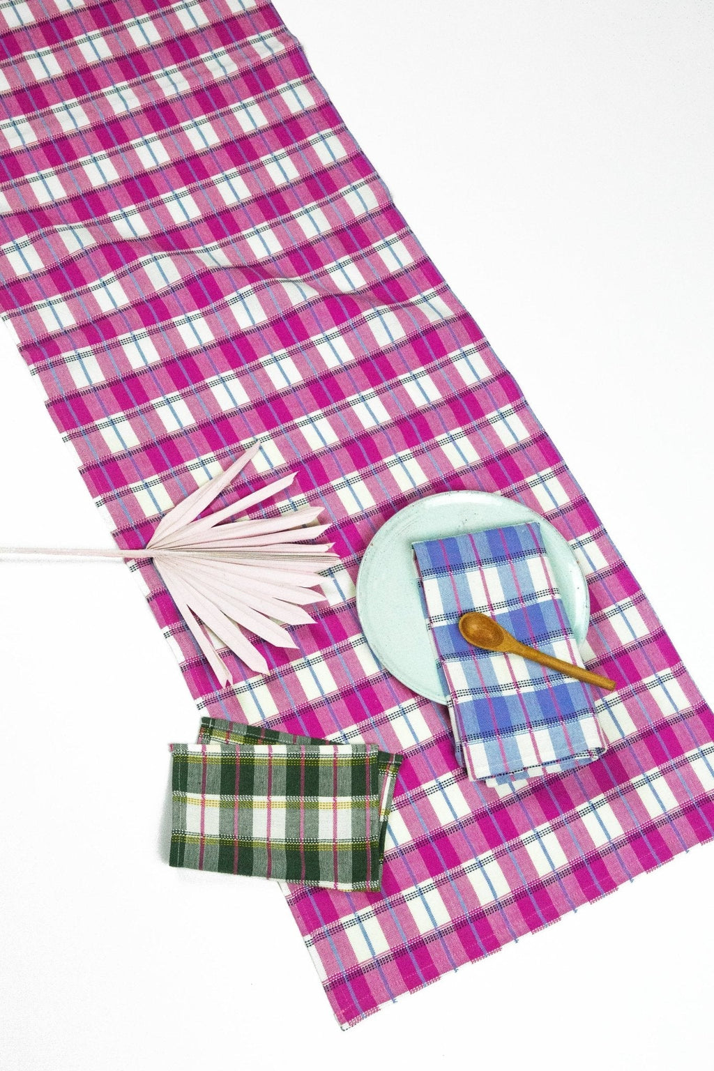 San Andres Gingham Pink & White Table Runner