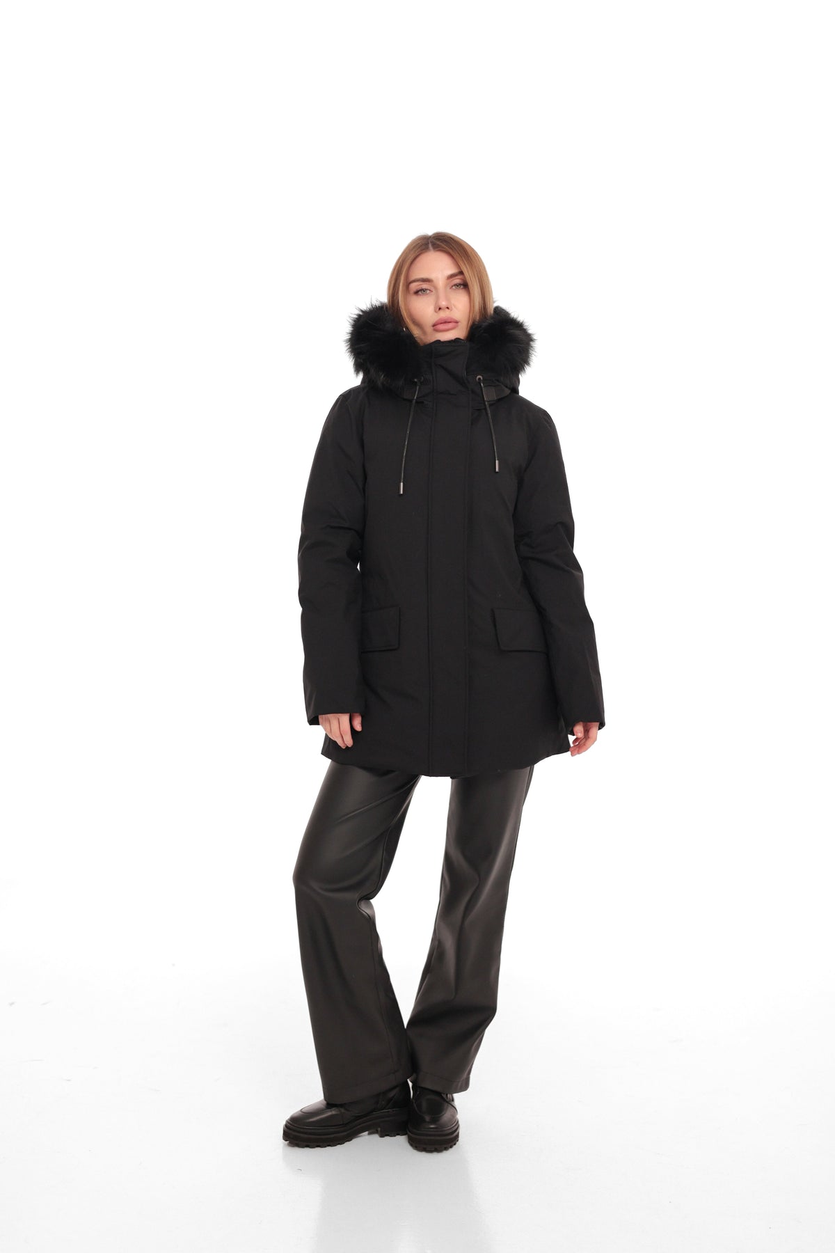 Onyx Genuine Fox Fur Vest-Lined Wool Blend Parka