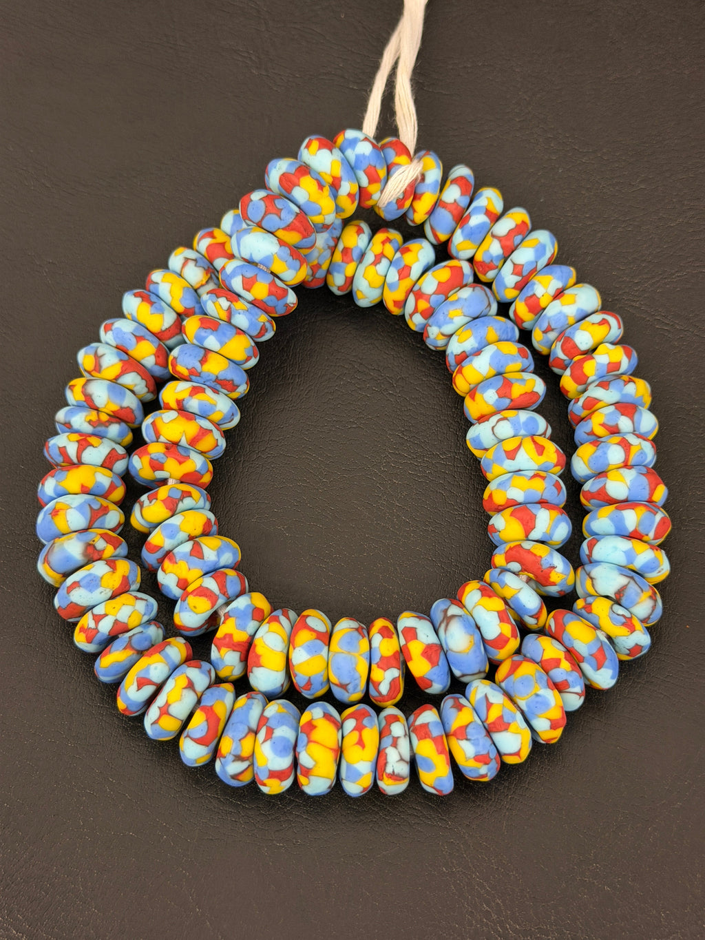Authentic Ghana Fused Krobo Rondelle Beads – Powder Blue, Golden Yellow & Terracotta Recycled Glass Beads