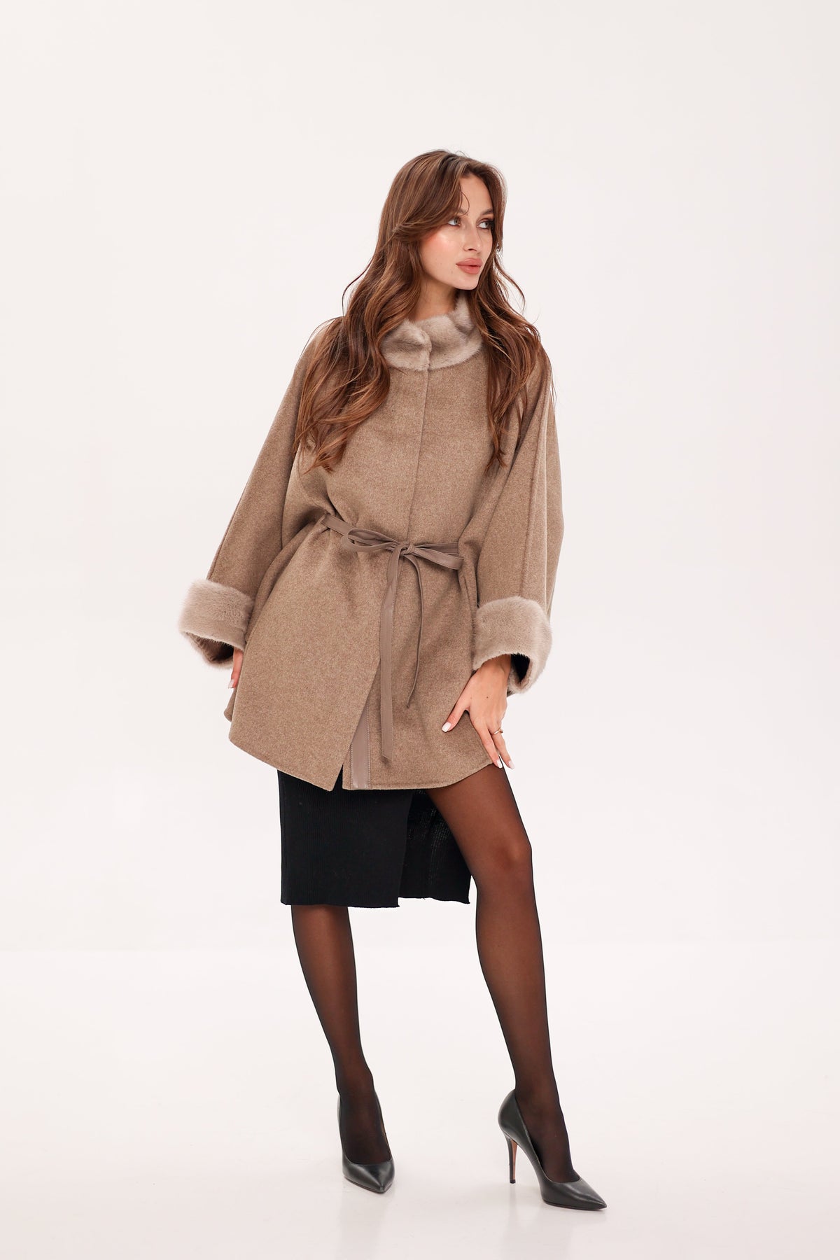 Genuine Scandinavian Mink Fur Double Face Wool Poncho