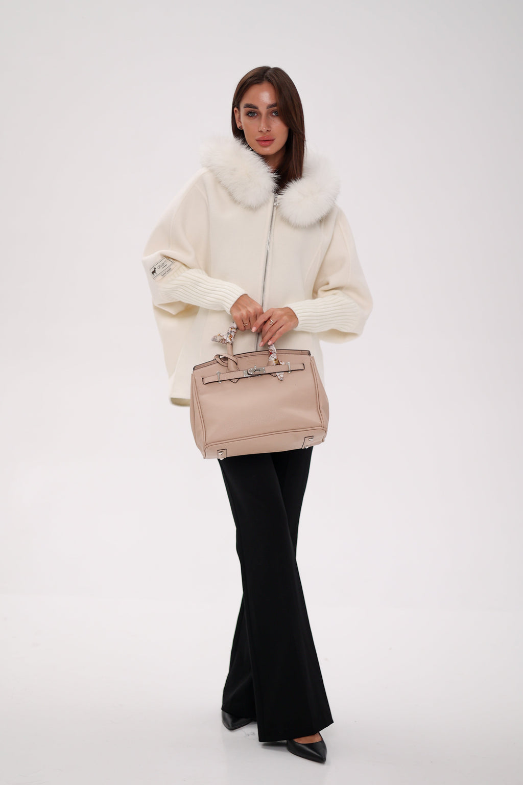 Saga®Furs Hooded Polar Fox Wool Alpaca Coat in White