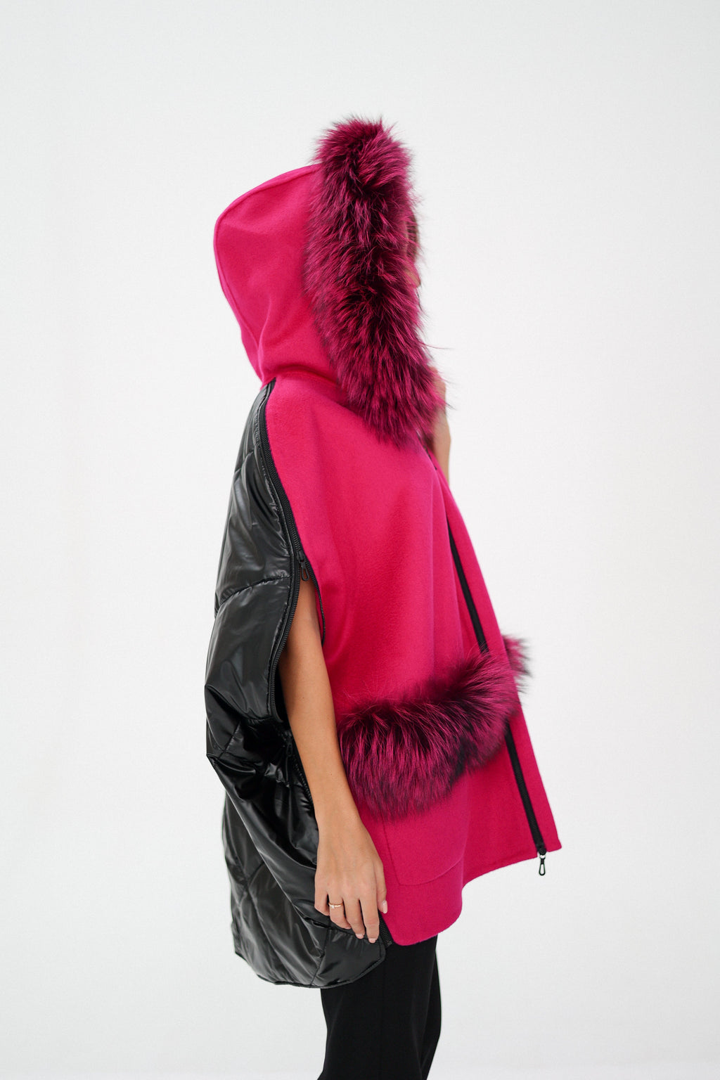 Saga®Furs Silver Fox Wool Cashmere Poncho Vest in Fuchsia