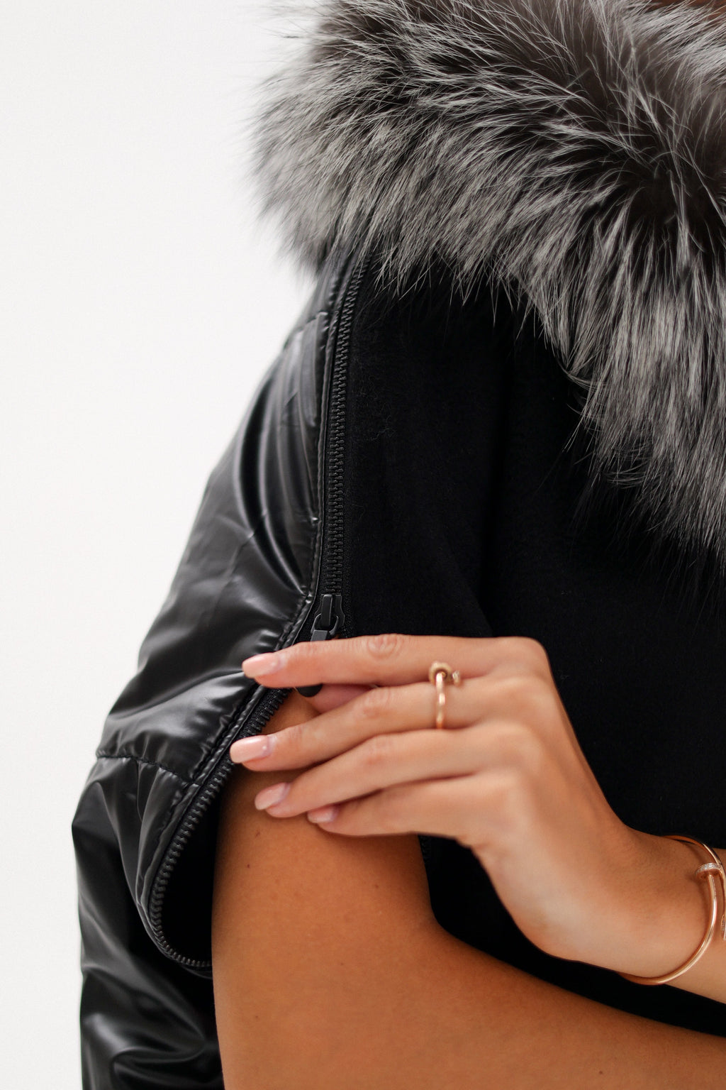 Saga®Furs Silver Fox Wool Cashmere Poncho Vest in Black