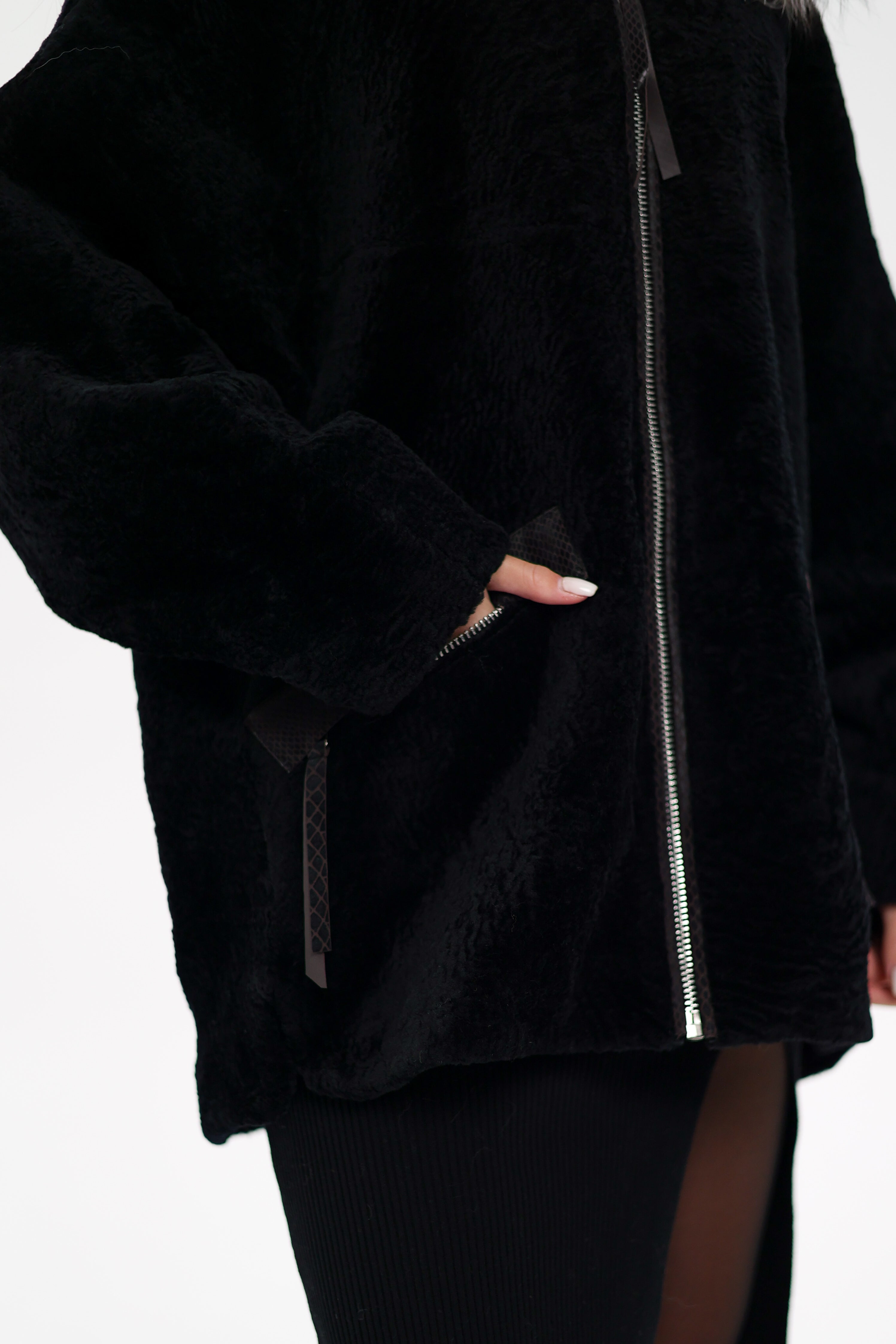Palermo Genuine Astrakhan Silver Fox Trim Coat