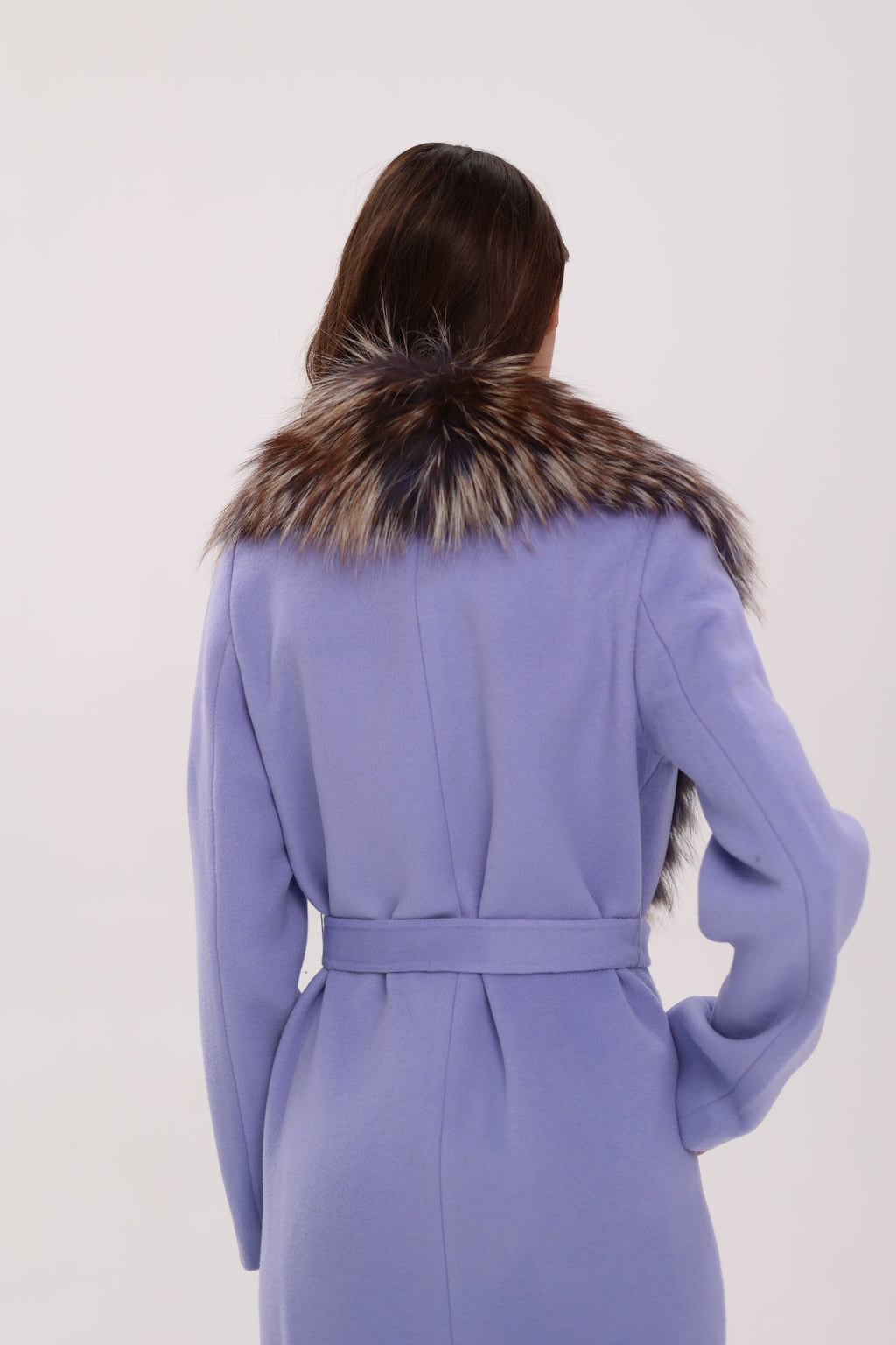 Carrie Coat - Genuine Silver Fox Virgin Wool Wrap Coat in Lavender