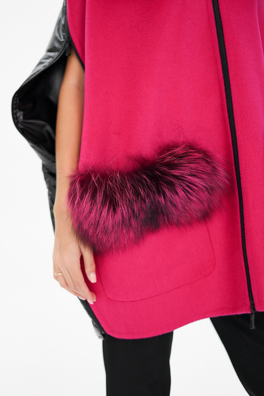 Saga®Furs Silver Fox Wool Cashmere Poncho Vest in Fuchsia