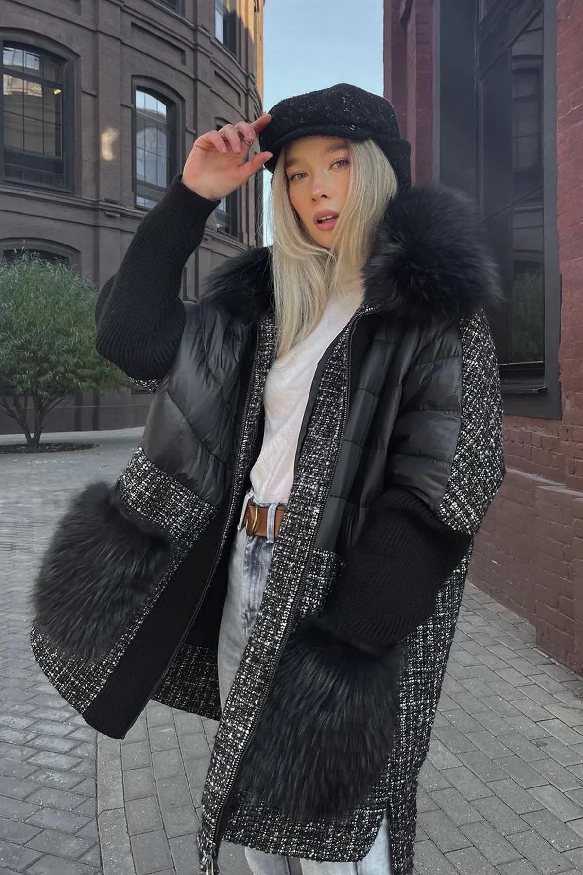 Lame Genuine Fox Fur Down Coat