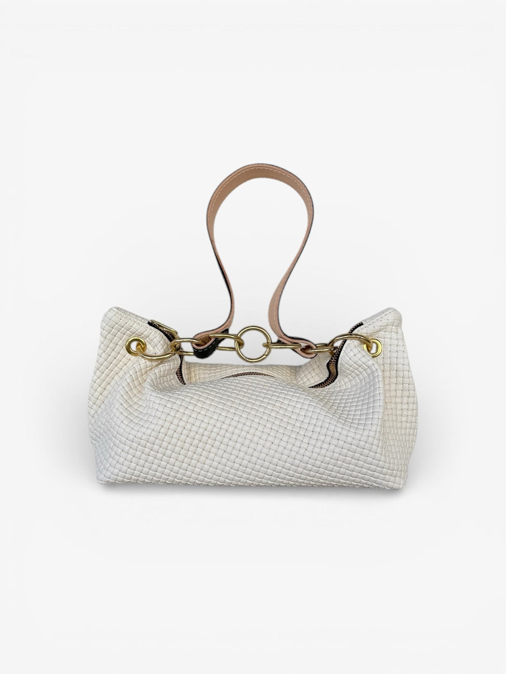 Blair-East West Shoulder Bag, White embossed leather