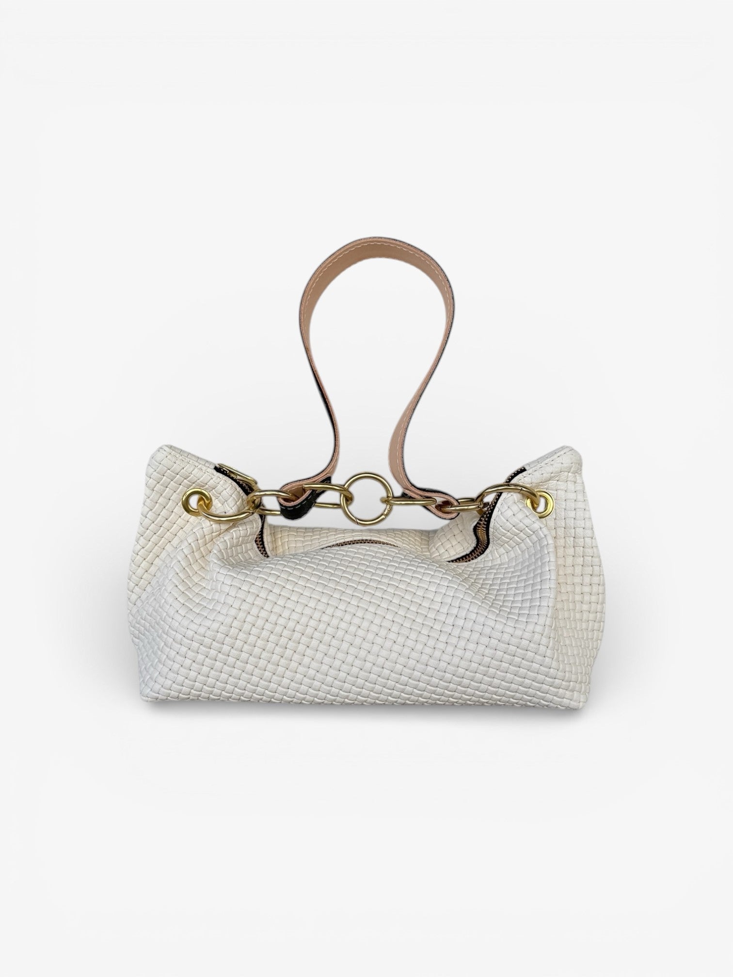 Blair-East West Shoulder Bag, White embossed leather