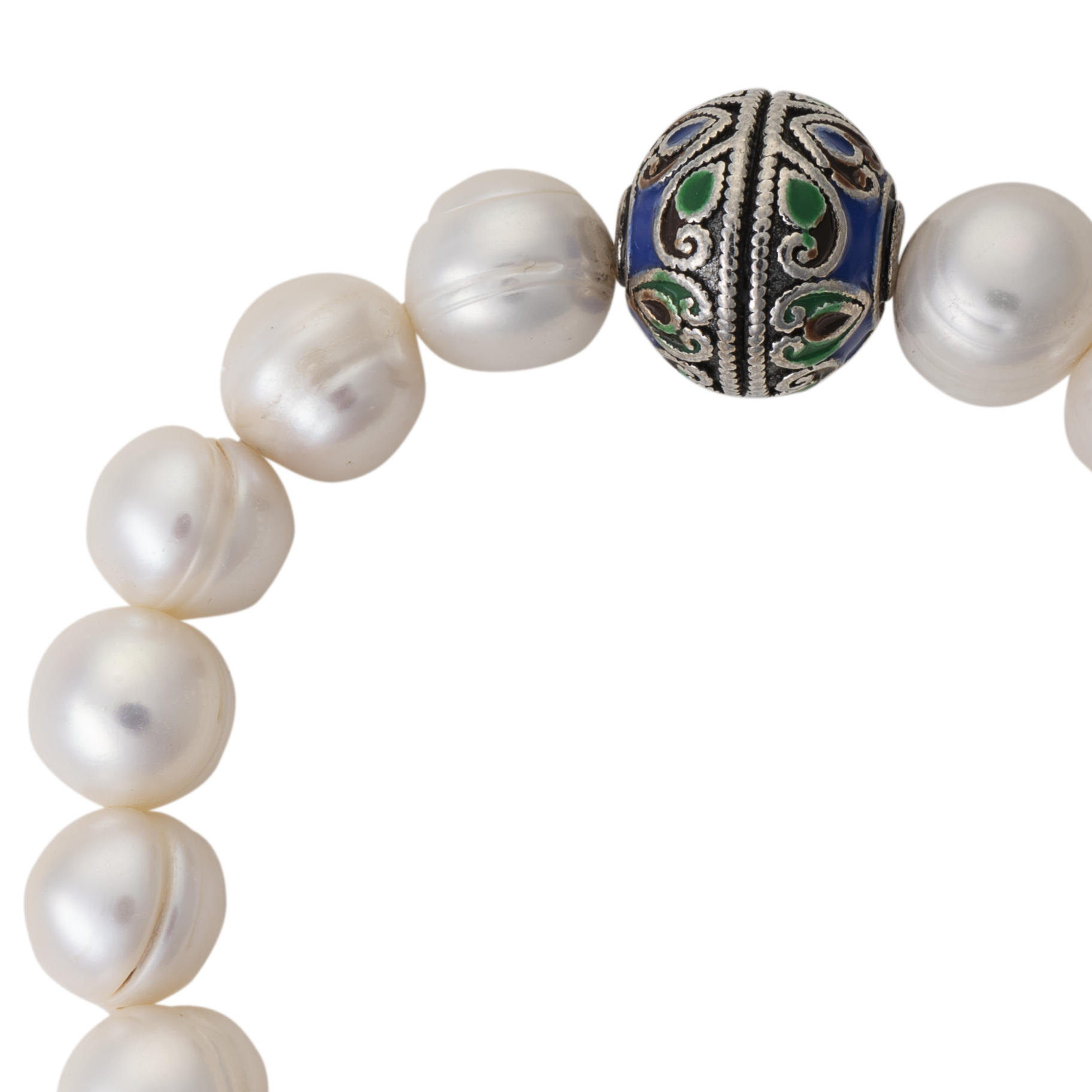 Baroque pearl and cloisonné bead bracelet