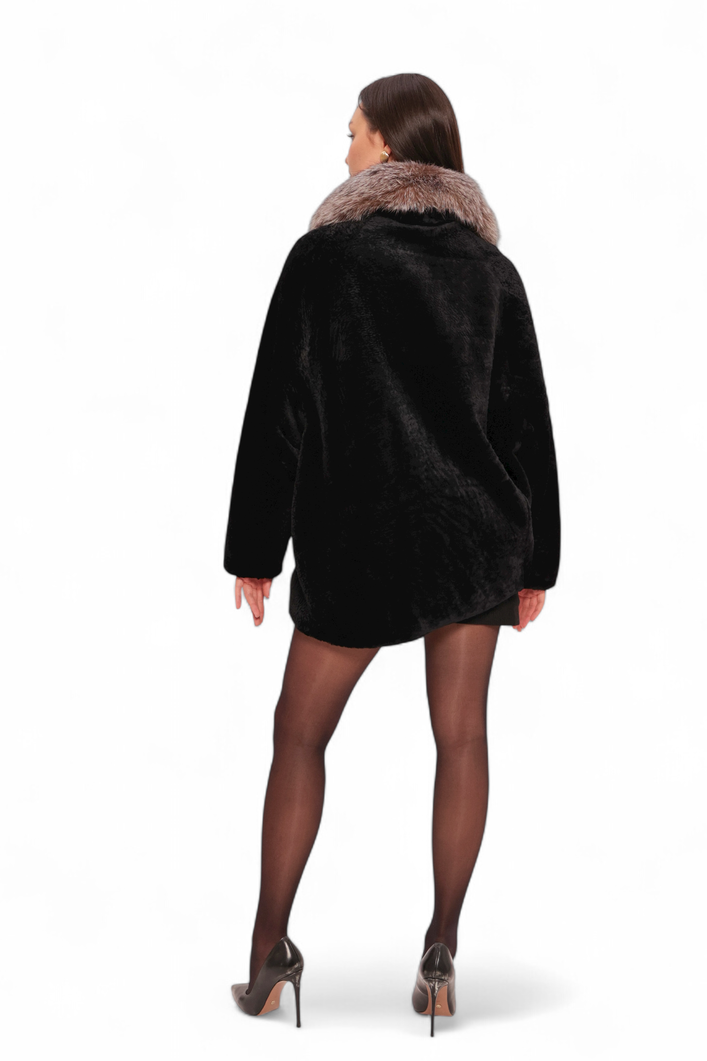 Palermo Genuine Astrakhan Silver Fox Trim Coat