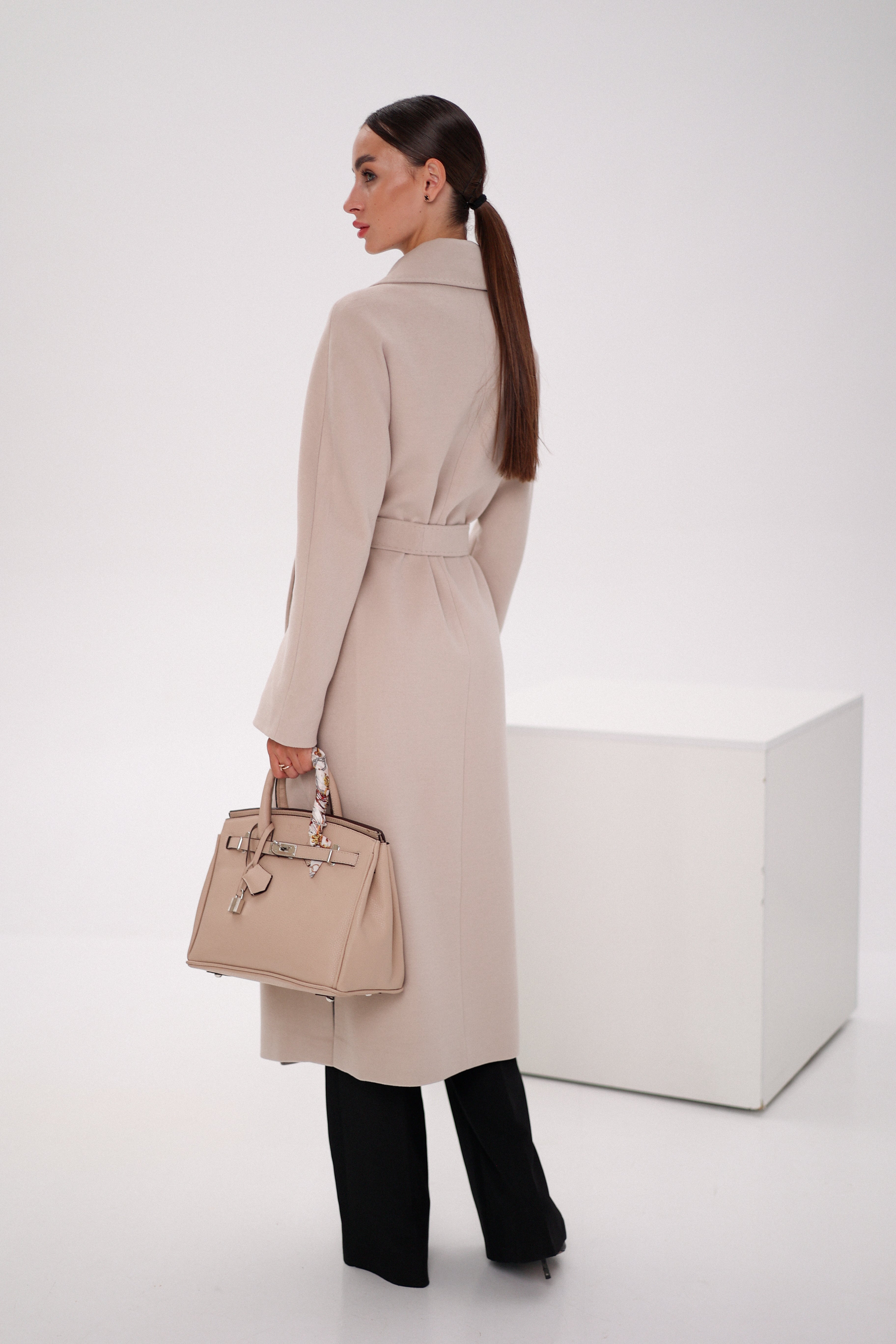 Cambridge Comfort Wraparound Wool Cashmere Coat in Nude