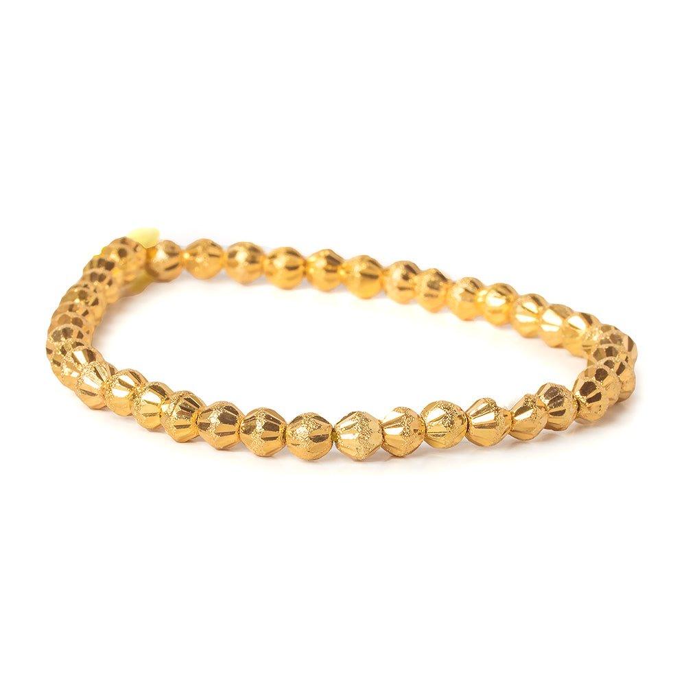 5mm 22kt Gold Plated Brass Fluted Round Beads, 8 inch, 43 beads