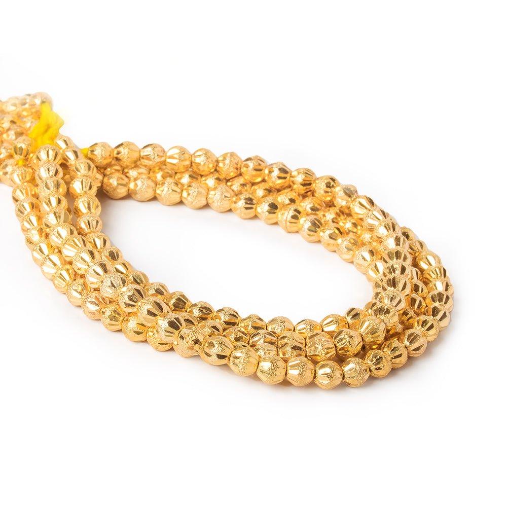 5mm 22kt Gold Plated Brass Fluted Round Beads, 8 inch, 43 beads