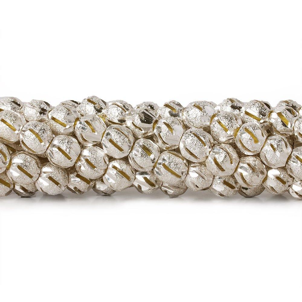6mm Sterling Silver Plated Brass Diagonal Stripe Stardust Rounds 8 inch 37 beads