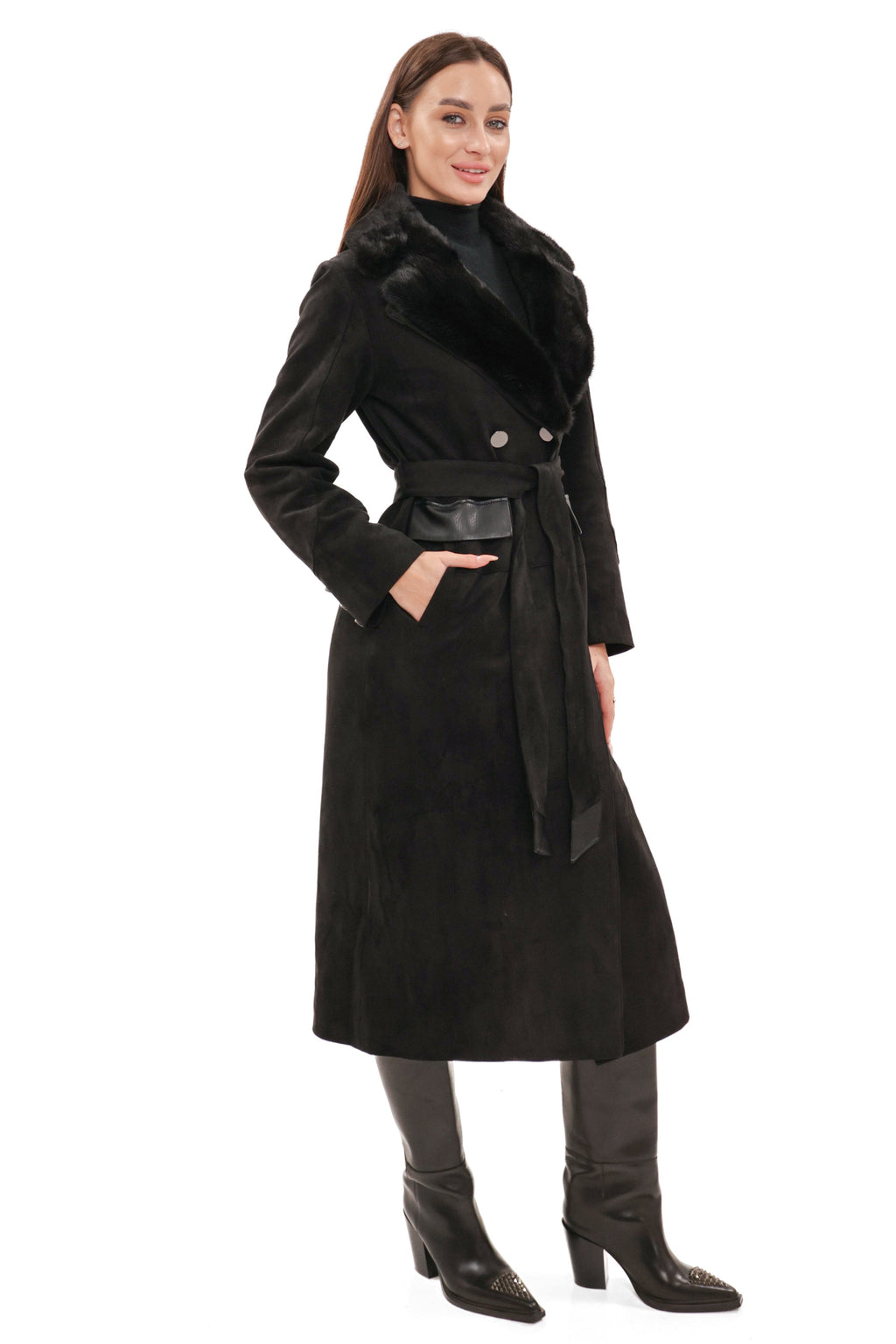 Genuine  Mink Fur Eco Suede Coat