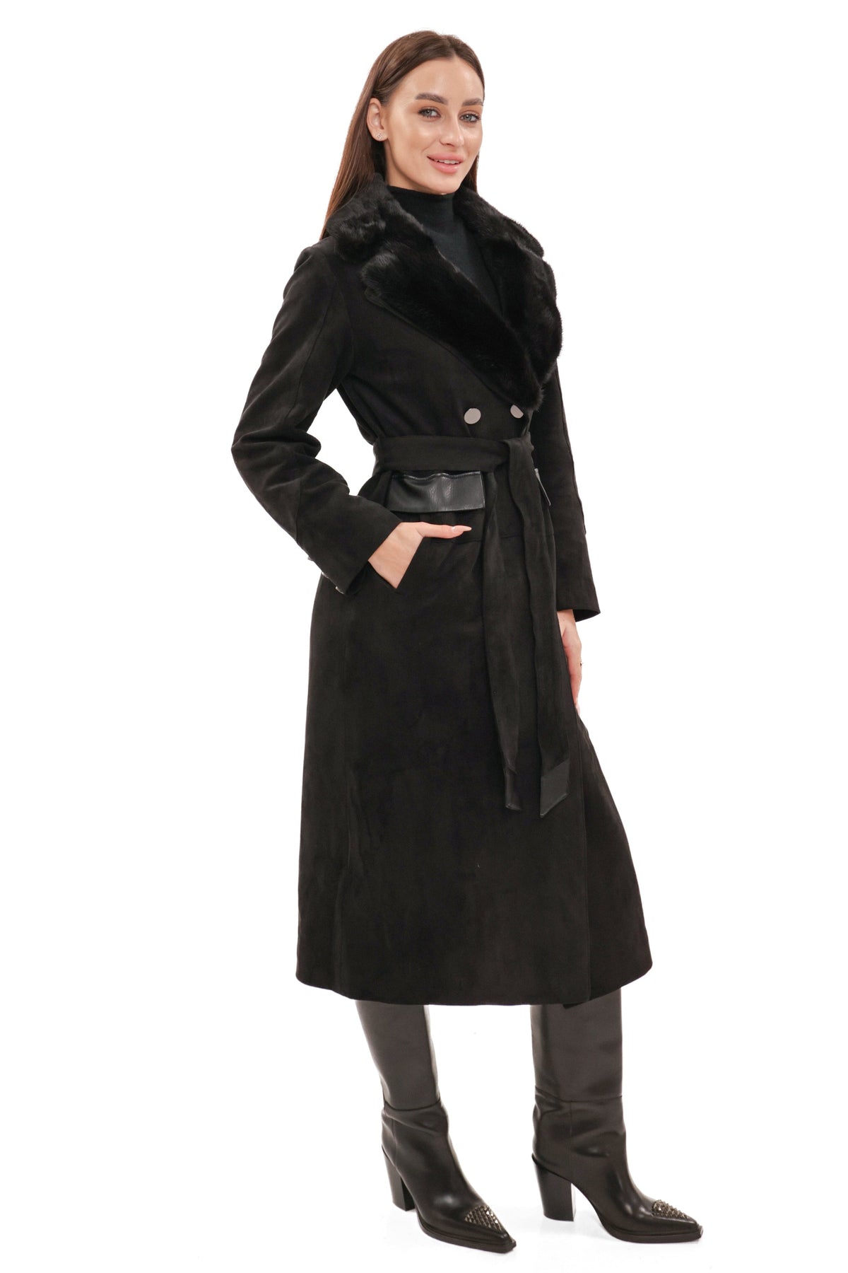Genuine  Mink Fur Eco Suede Coat