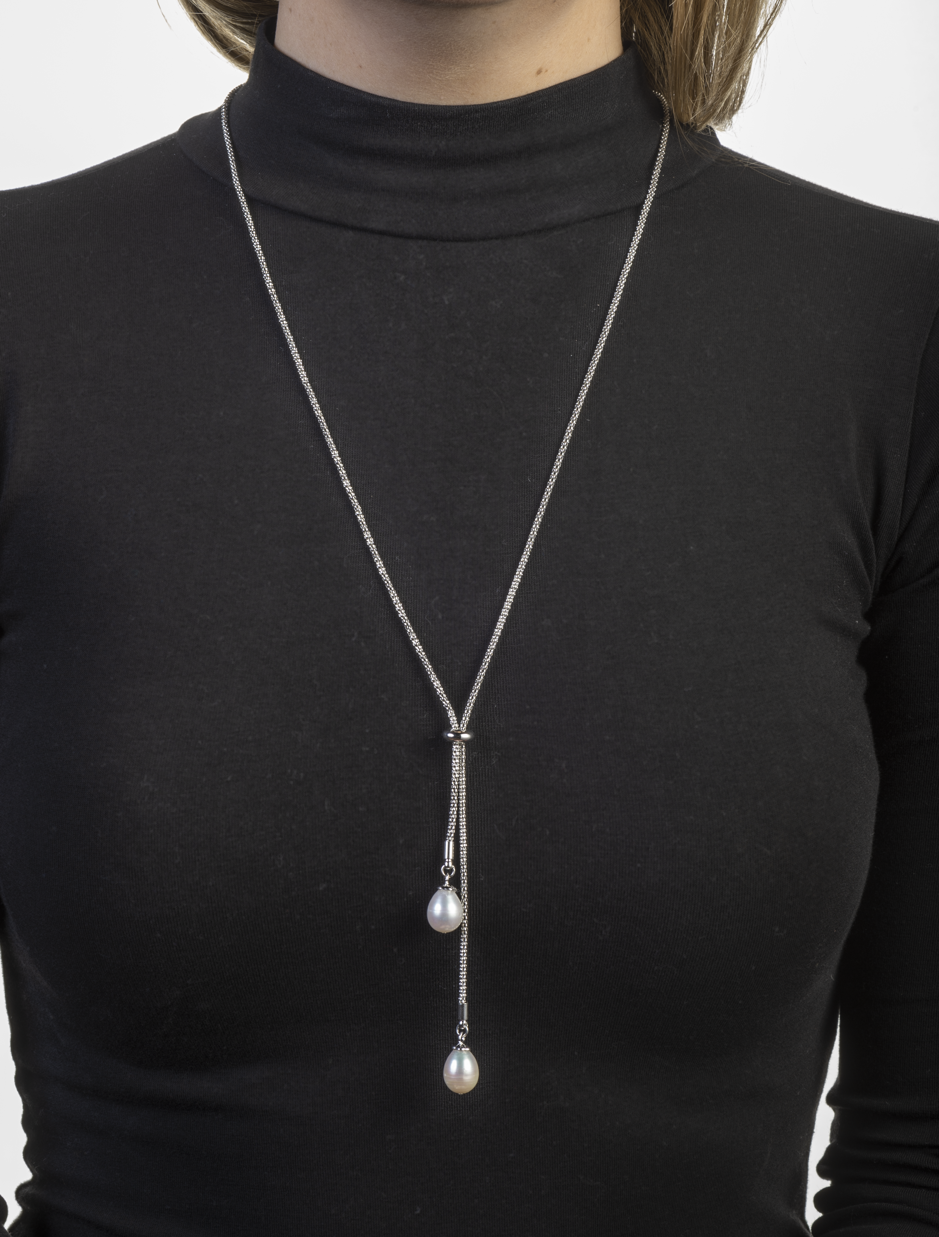 Double pearl lariat necklace