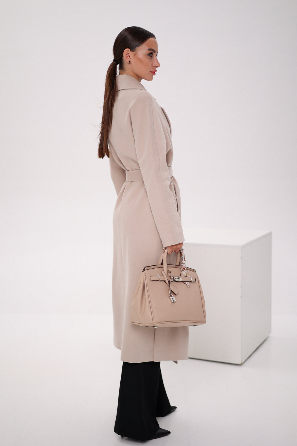 Cambridge Comfort Wraparound Wool Cashmere Coat in Nude