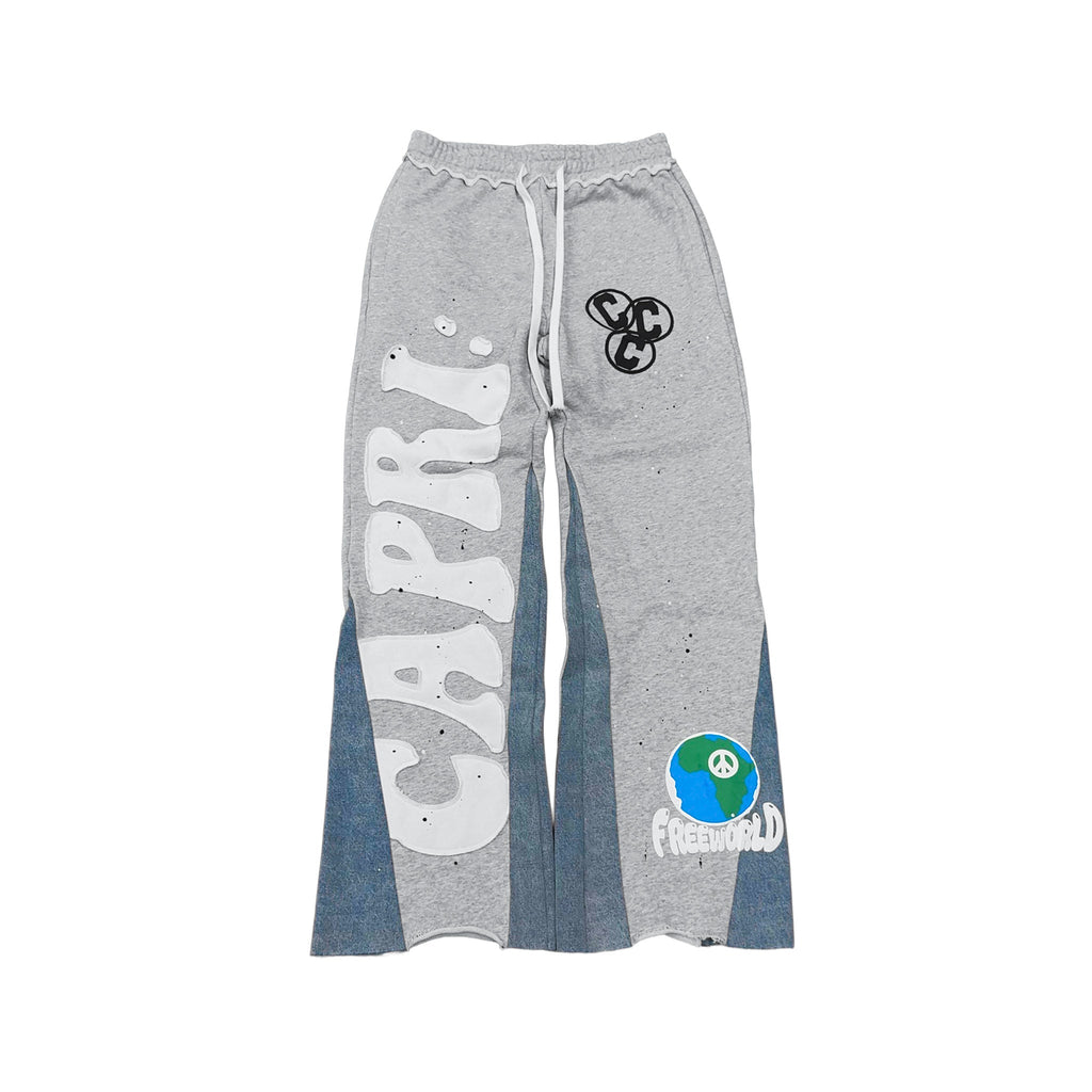 DENIM FLARED SWEATS.