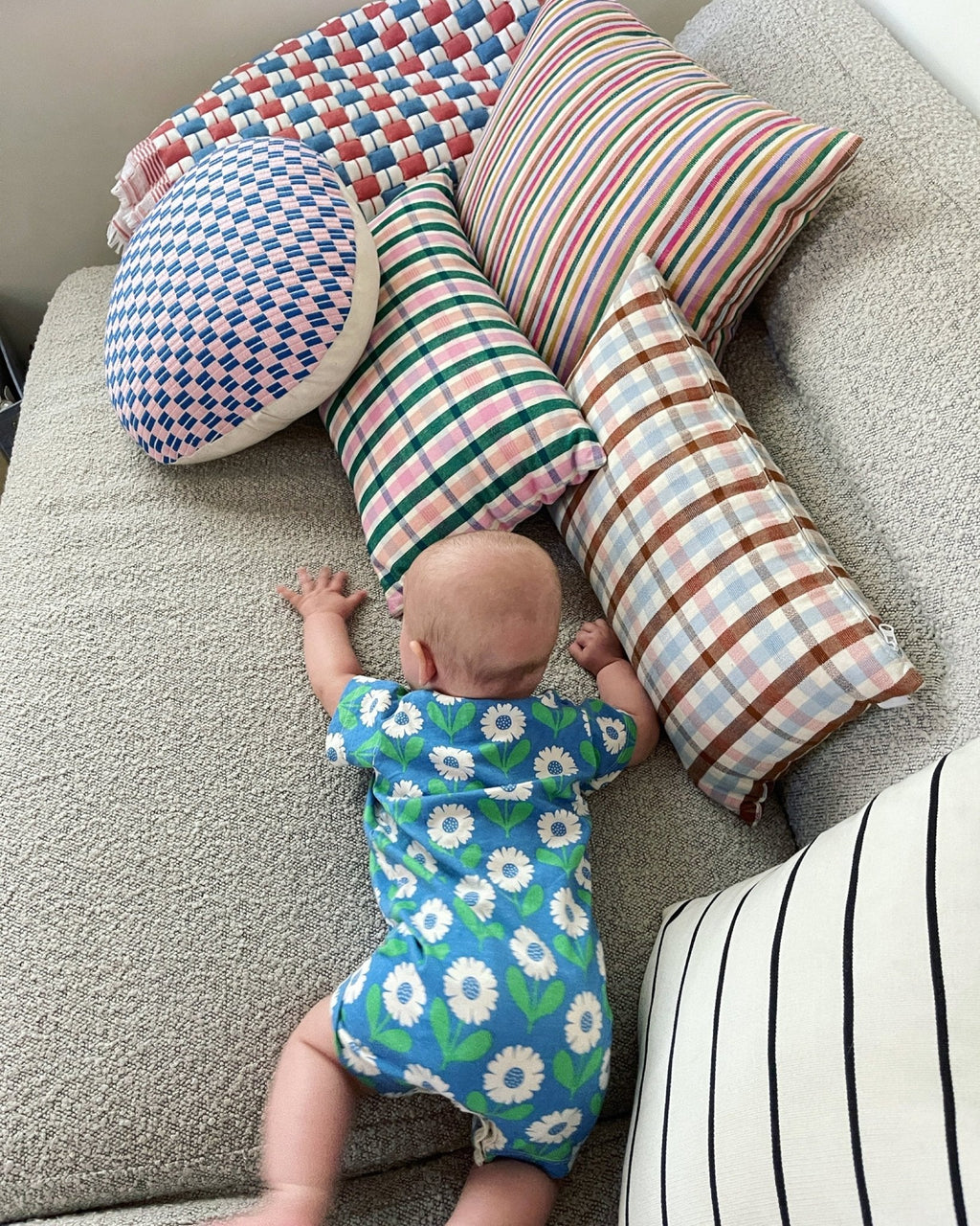 Checkered Blue and Pink Brocade Pillows