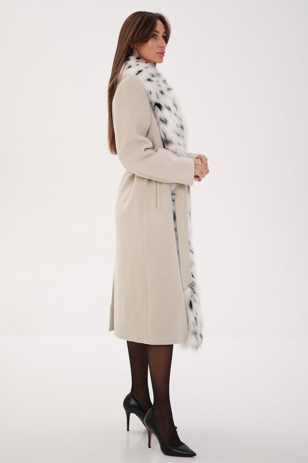 Charlotte Coat - Genuine Arctic Fox Virgin Wool Wrap Coat
