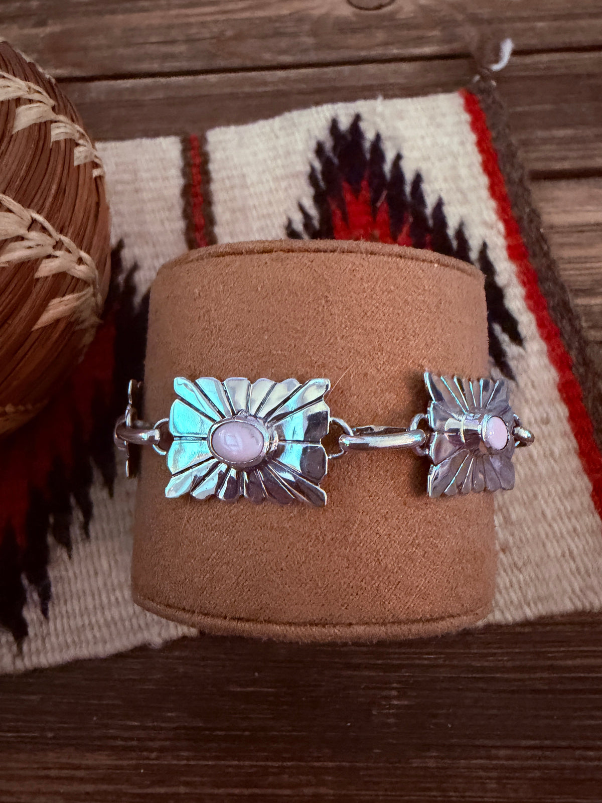 Handcrafted Sterling Silver & Mother of Pearl Link Bracelet by Rita Lee