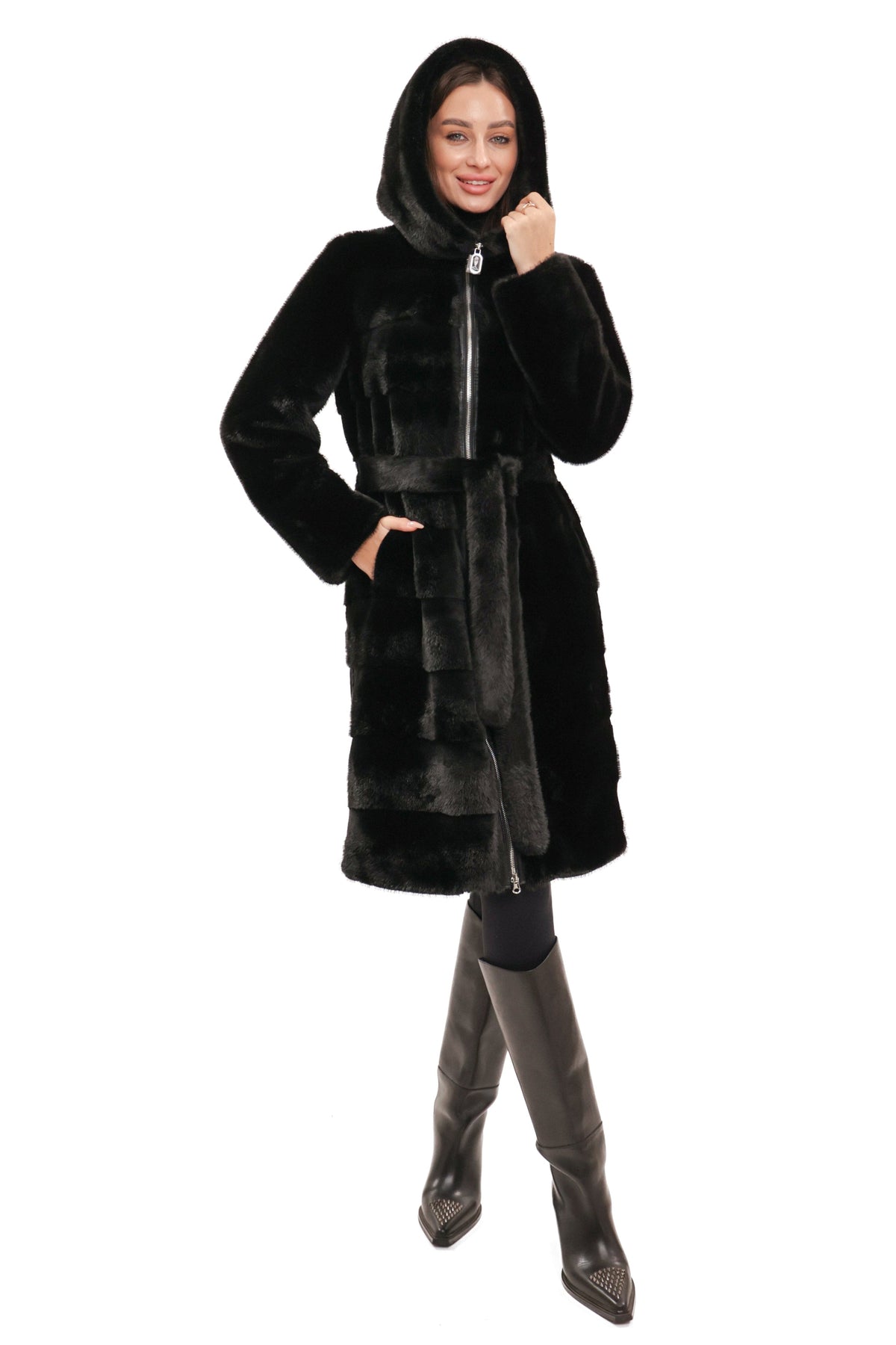 Faux Mink Effect Fur Hooded Coat