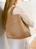The Willow | Large Woven Vegan Leather Tote - Khaki