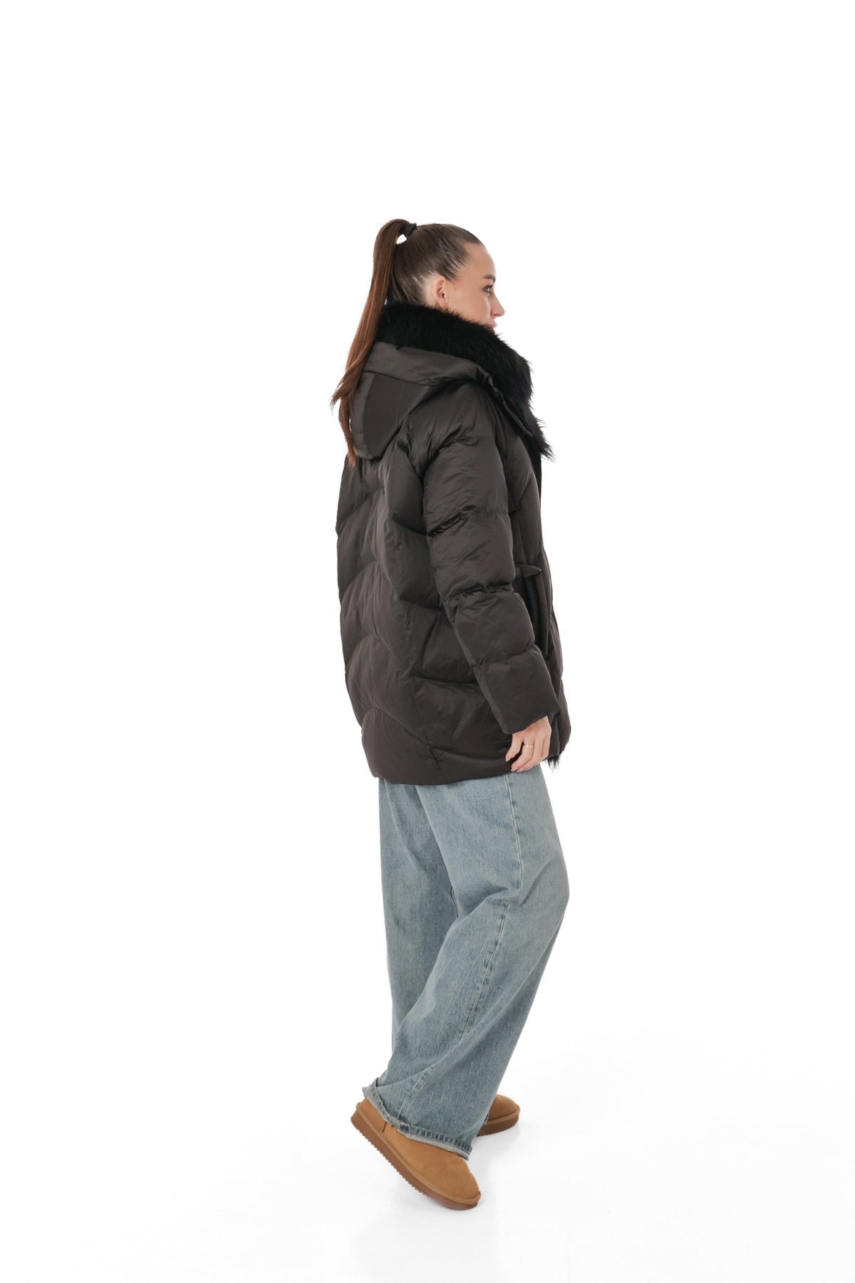 Genuine Silver Fox Fur Down Fill Parka