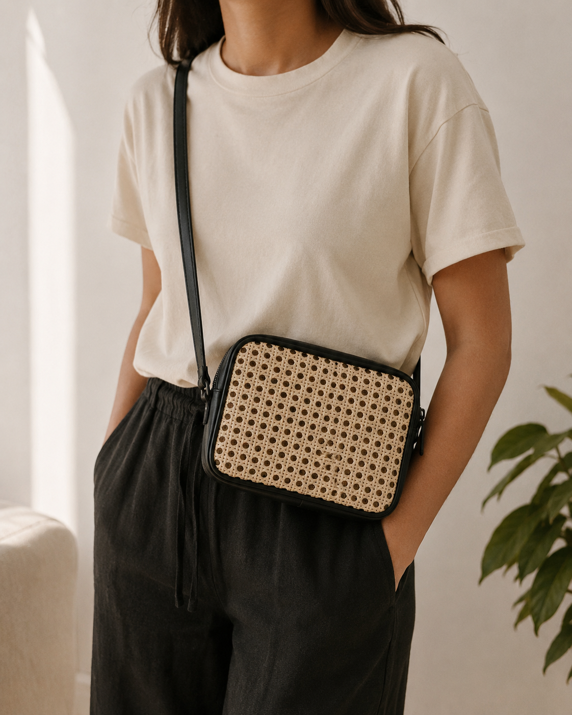 Vera Leather and Cane Belt Bag