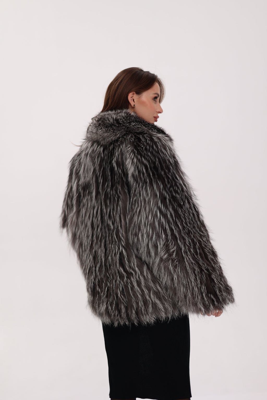 Reversible Genuine Silver Fox  Down Fill Coat in Grey