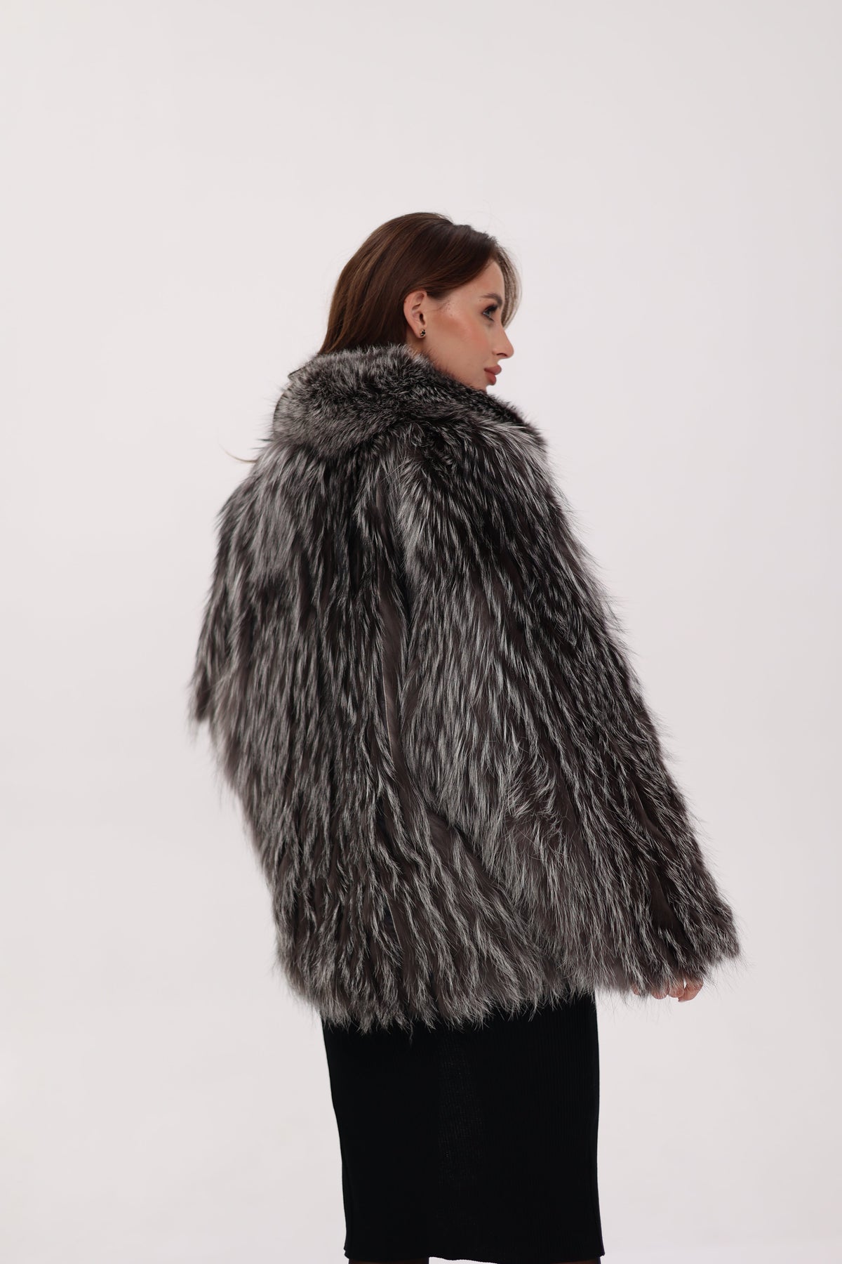 Reversible Genuine Silver Fox  Down Fill Coat in Grey