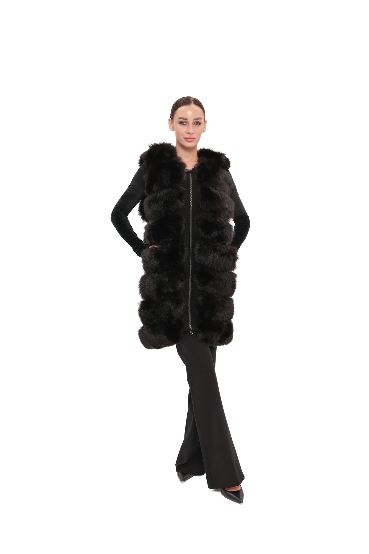 Genuine Polar Fox Fur Vest 90 cm
