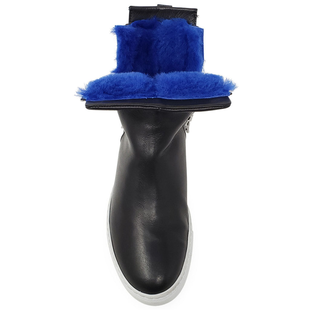 Black Leather Double Zip Shearling Boot