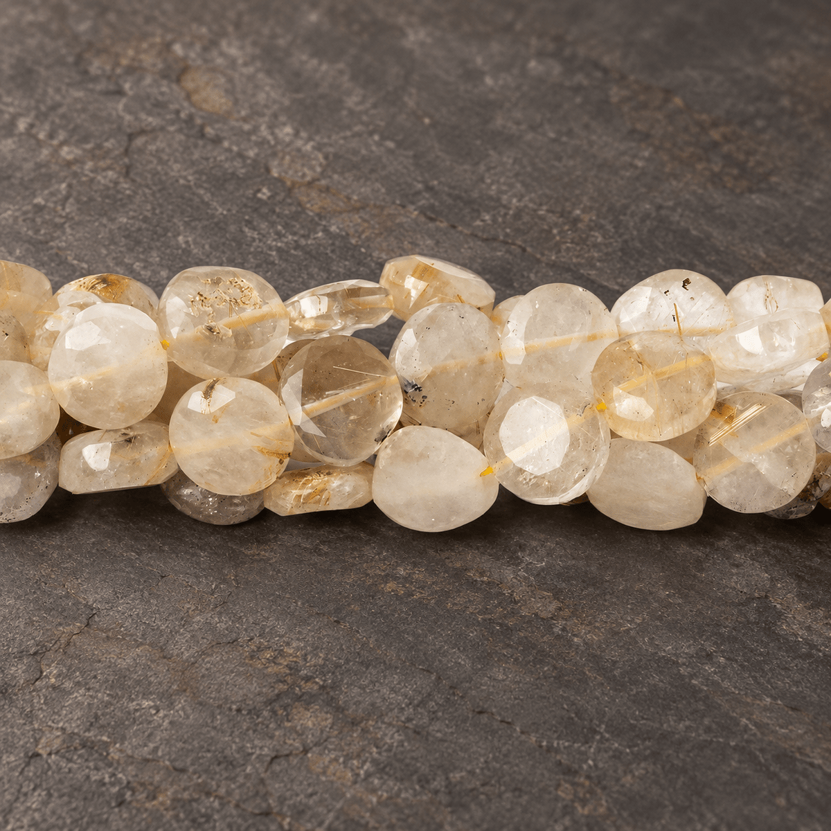 8mm Rutilated Quartz Faceted Coins 13.5 inch 44 beads