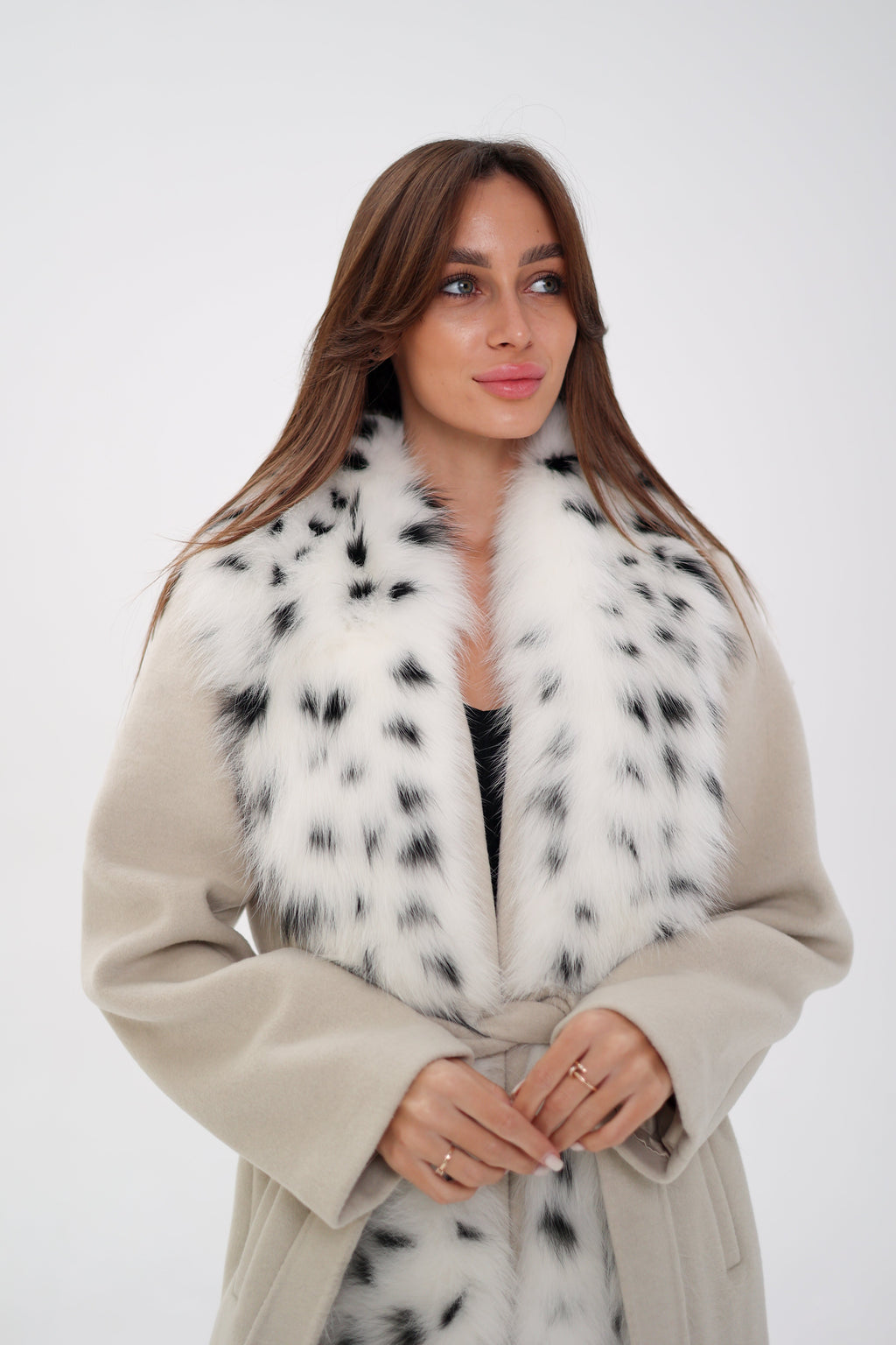 Charlotte Coat - Genuine Arctic Fox Virgin Wool Wrap Coat