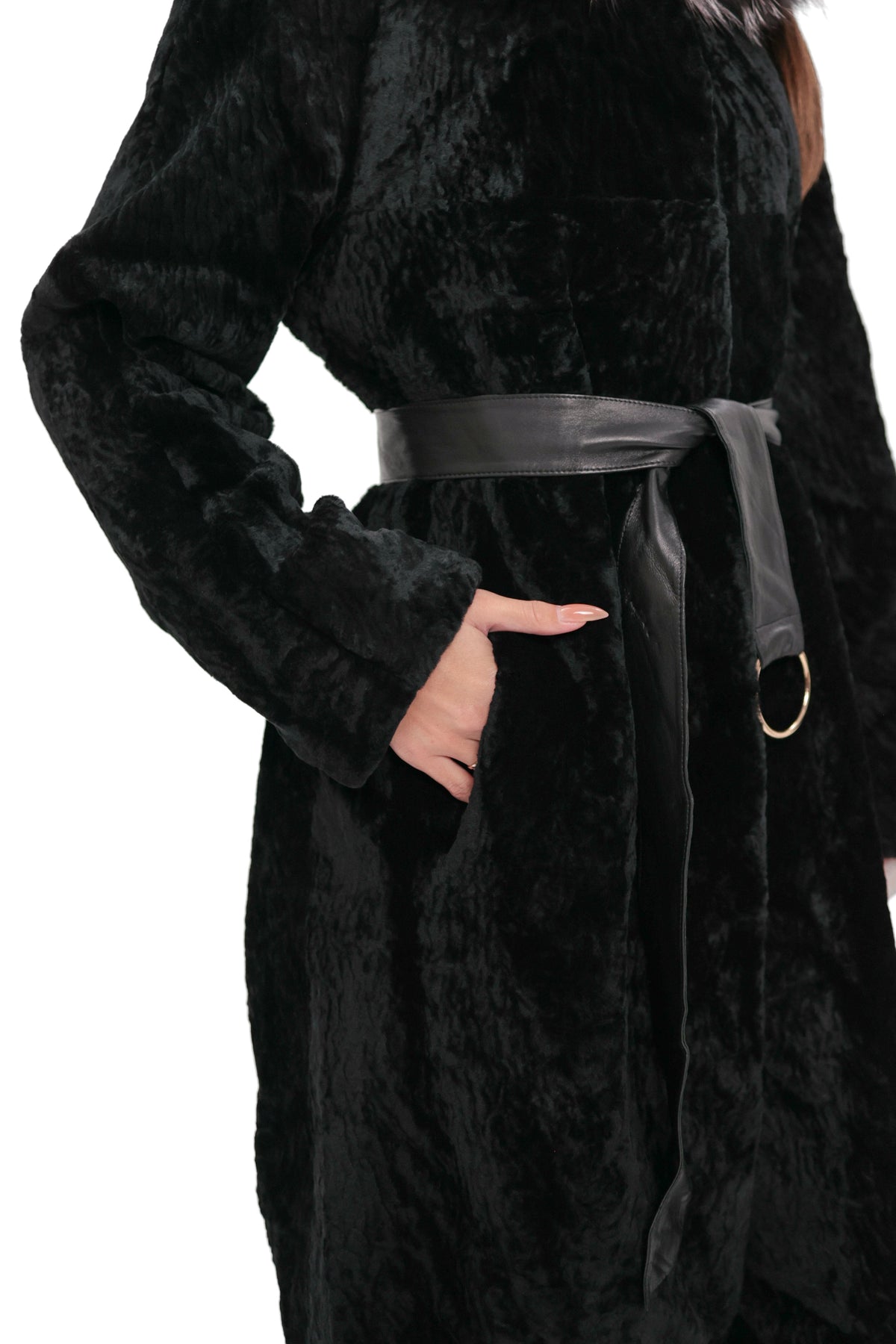 Genuine Astrakhan Silver Fox Trim Coat