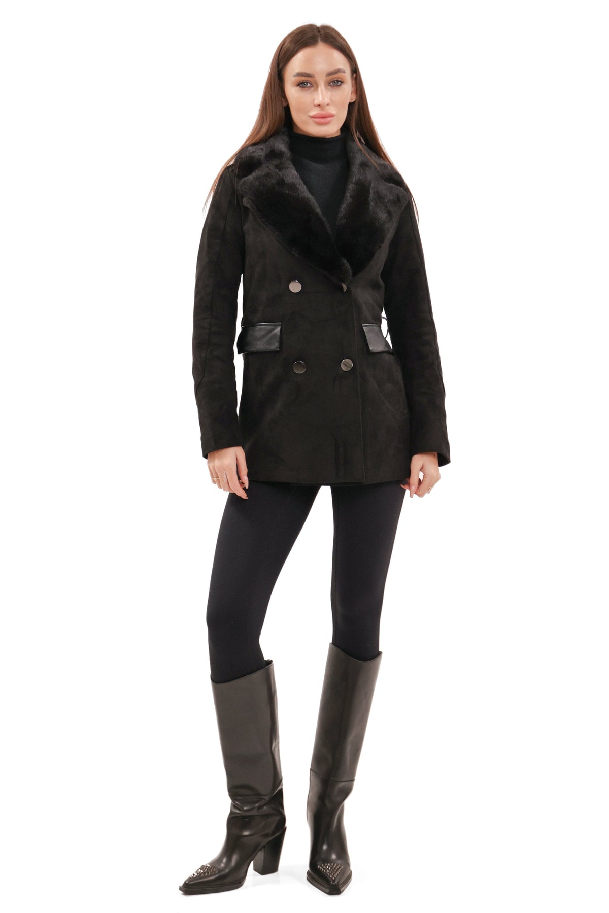 Genuine Mink Fur Eco Suede Jacket