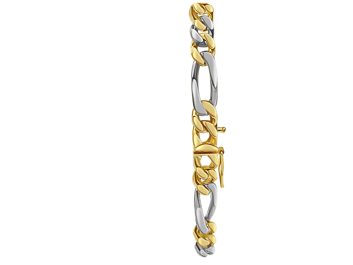 ID Figaro Solid White/Yellow/Rose Gold Handmade Bracelet , 8mm, 6.5-10 Inch