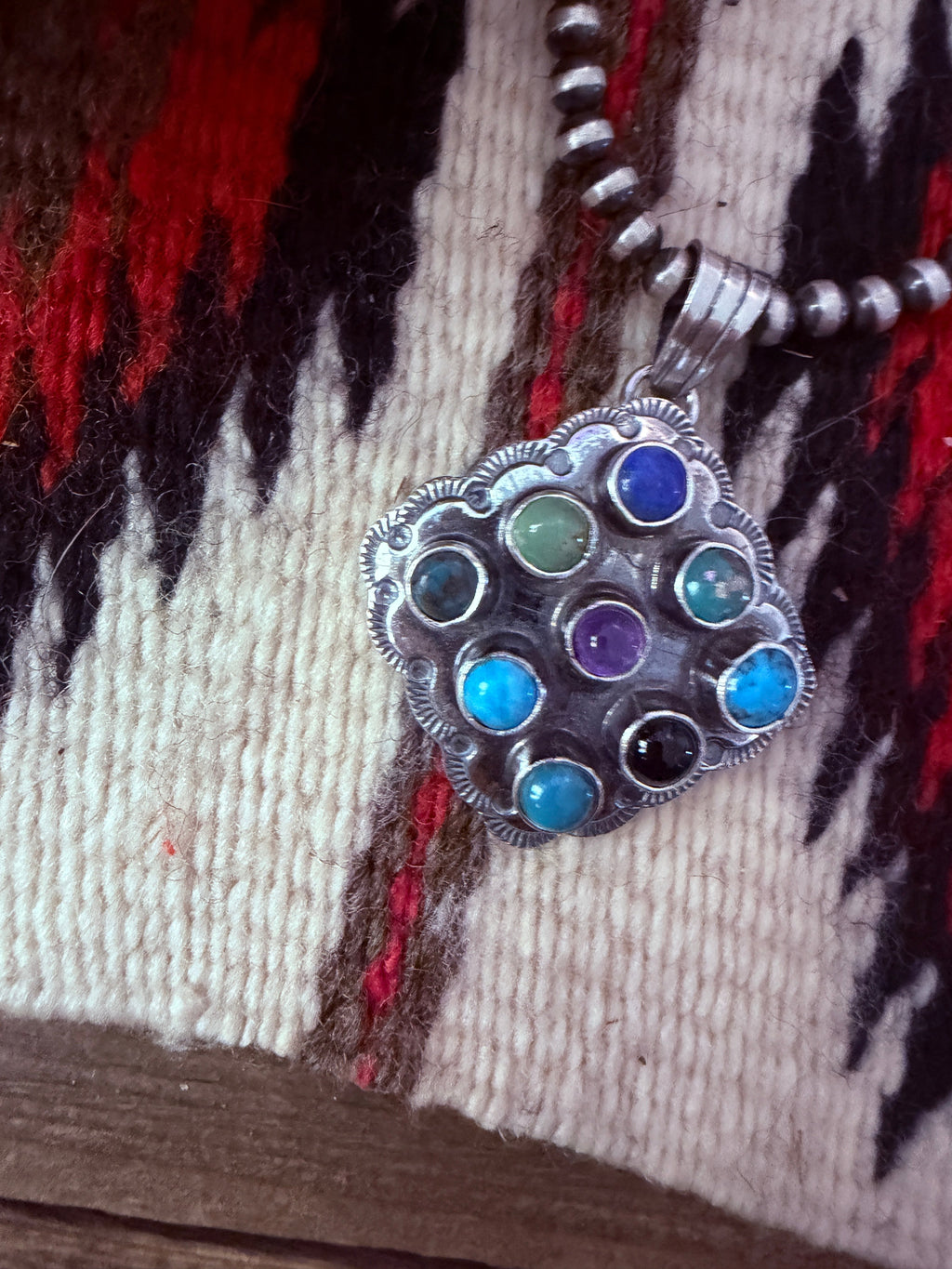 Handcrafted Sterling Silver and Multi Stone Cluster Pendant by Tina Benally
