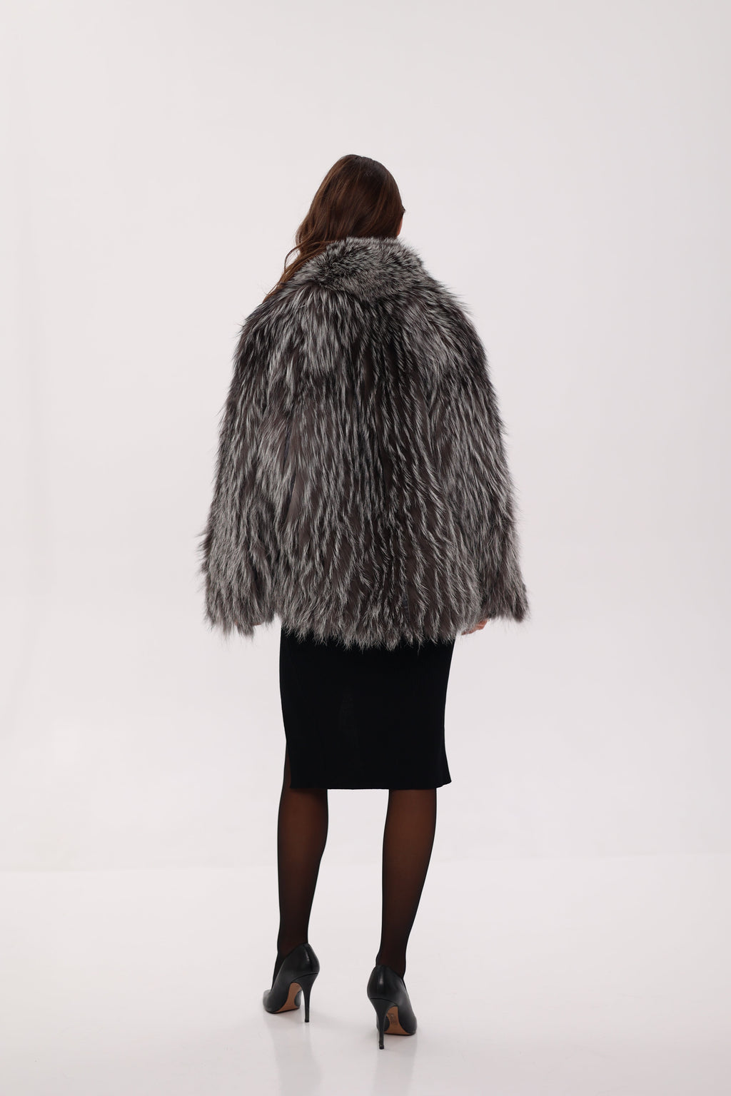 Reversible Genuine Silver Fox  Down Fill Coat in Grey