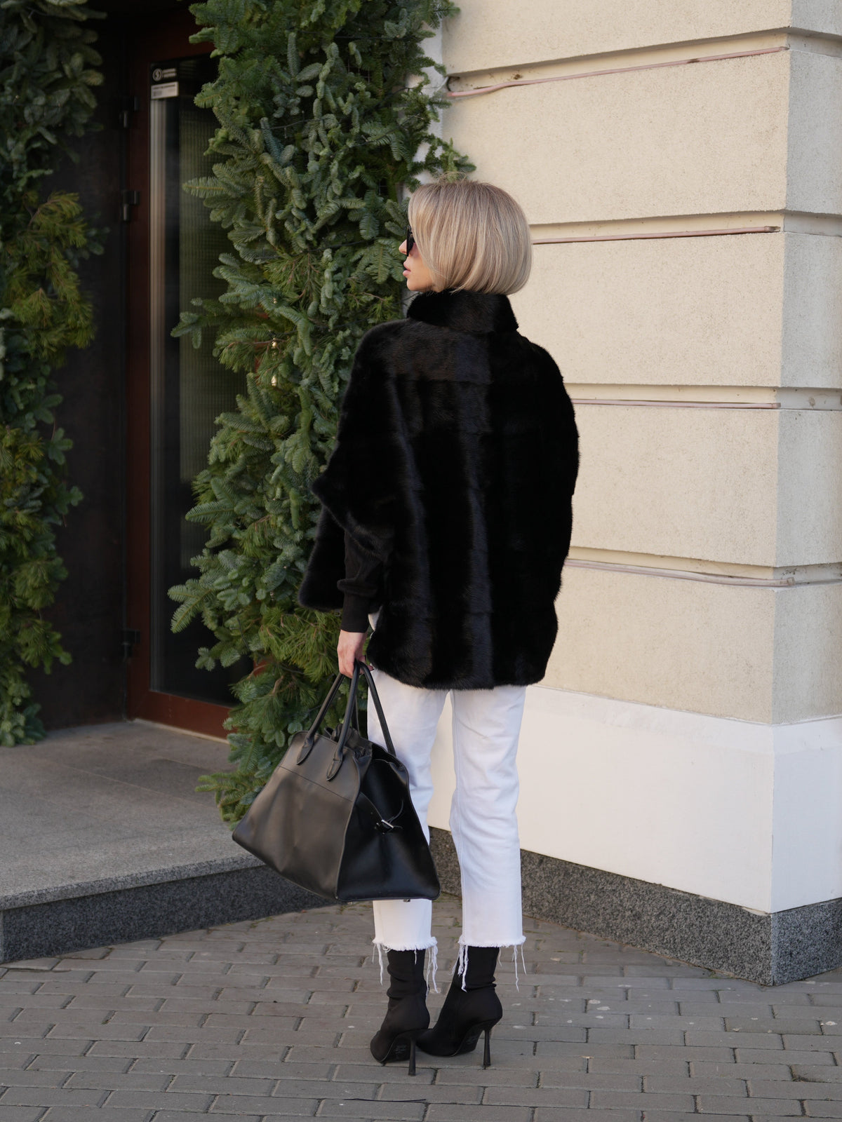 Genuine Scandinavian Mink Fur Poncho in Black