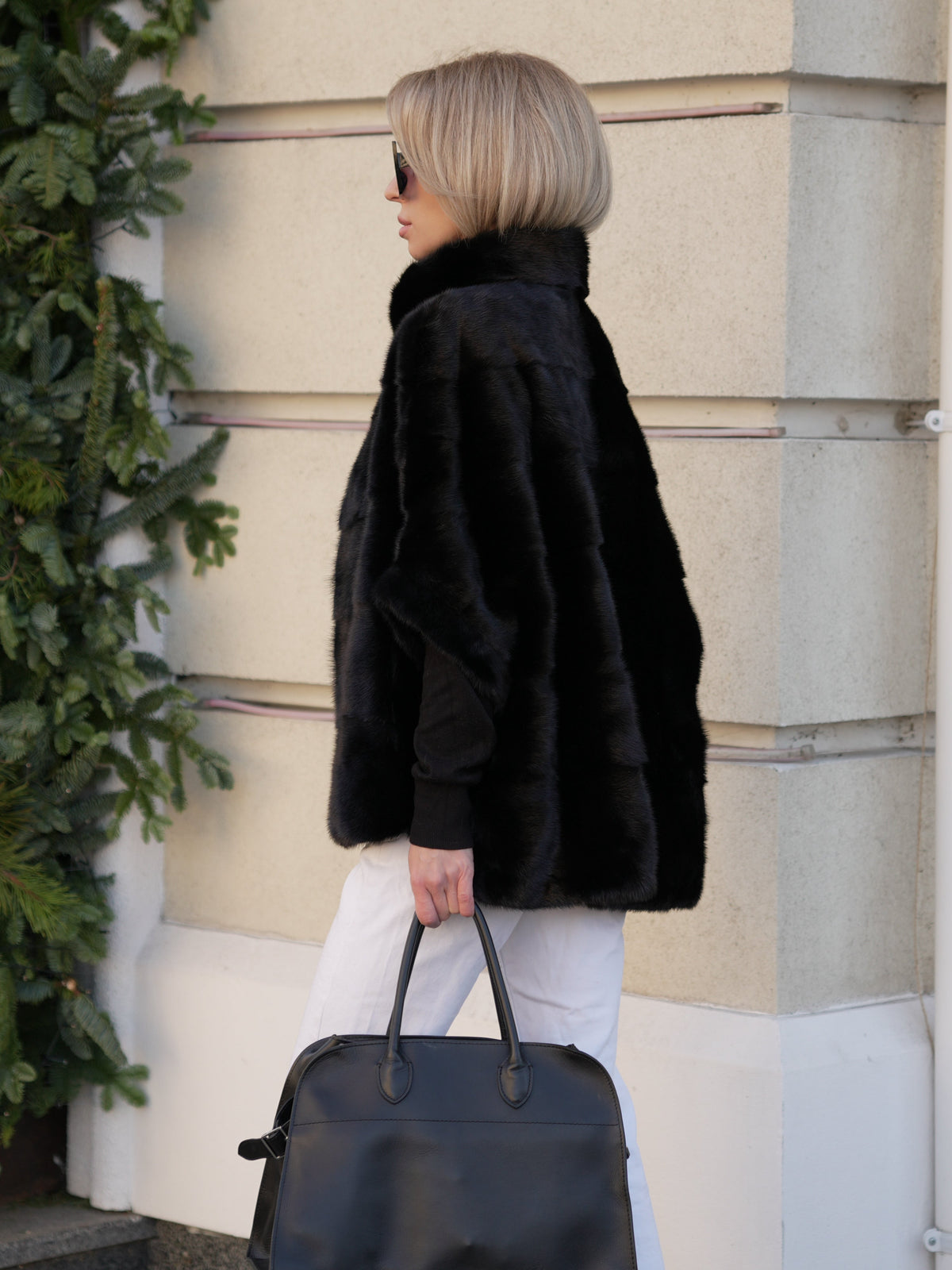 Genuine Scandinavian Mink Fur Poncho in Black
