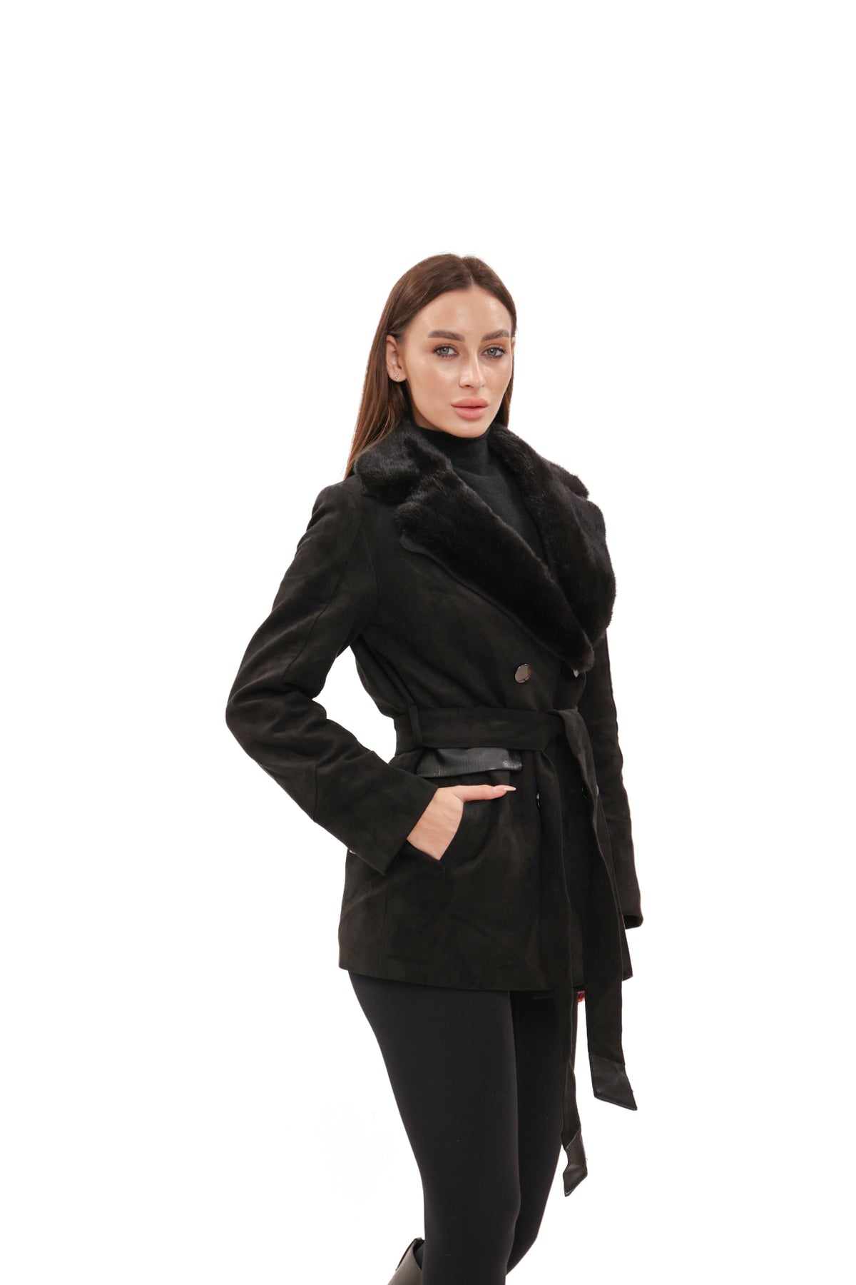 Genuine Mink Fur Eco Suede Jacket