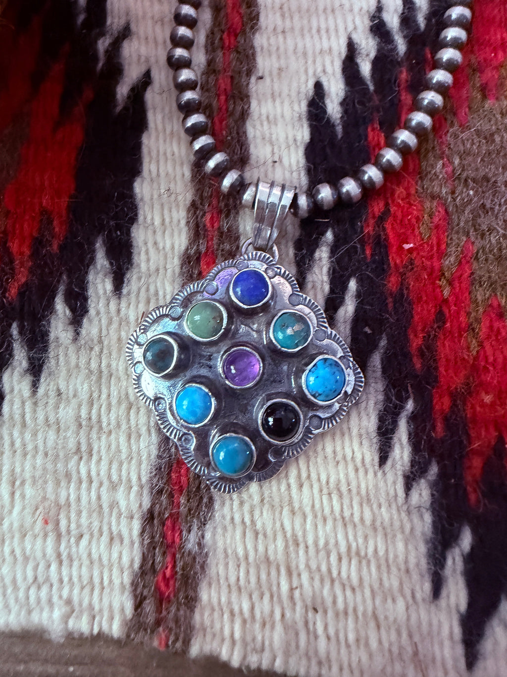 Handcrafted Sterling Silver and Multi Stone Cluster Pendant by Tina Benally