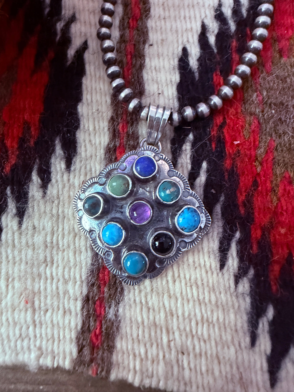 Handcrafted Sterling Silver and Multi Stone Cluster Pendant by Tina Benally