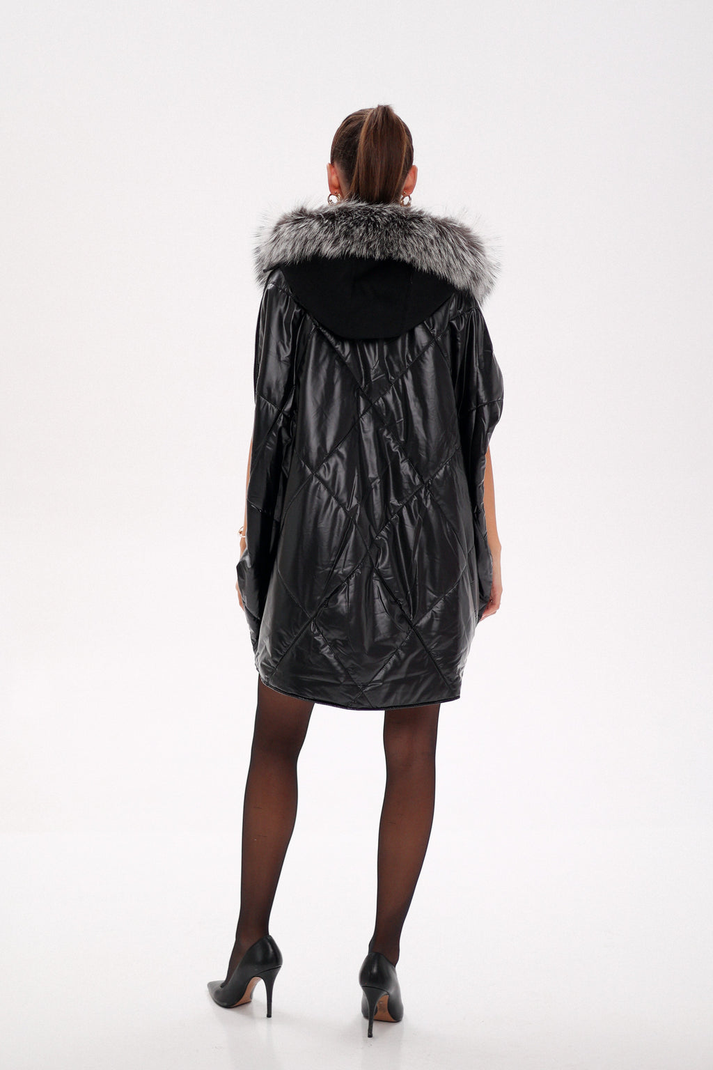Saga®Furs Silver Fox Wool Cashmere Poncho Vest in Black