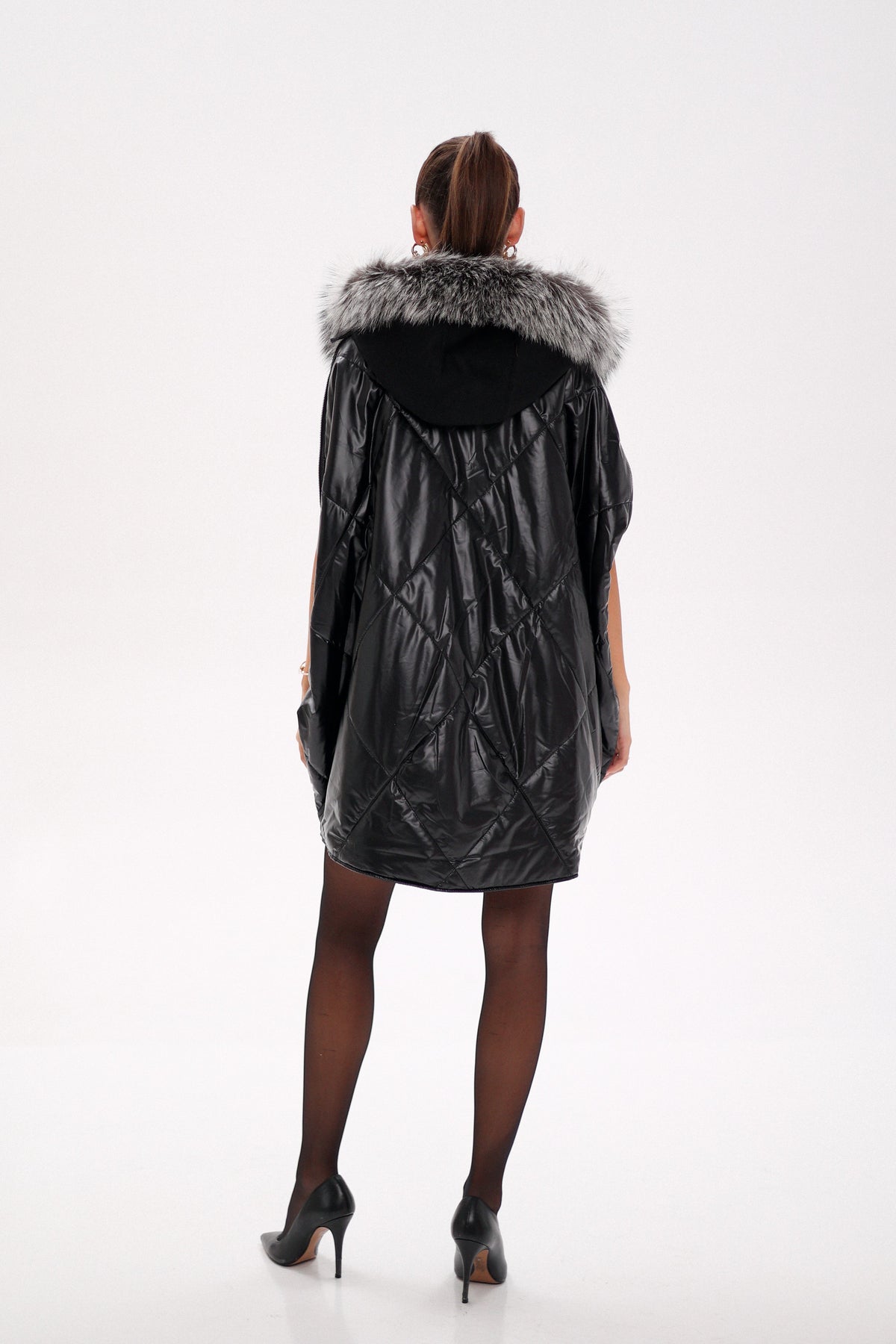 Saga®Furs Silver Fox Wool Cashmere Poncho Vest in Black