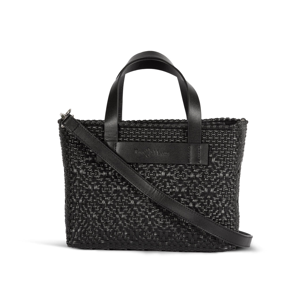 All Black Small Woven Crossbody Bag - Black Leather